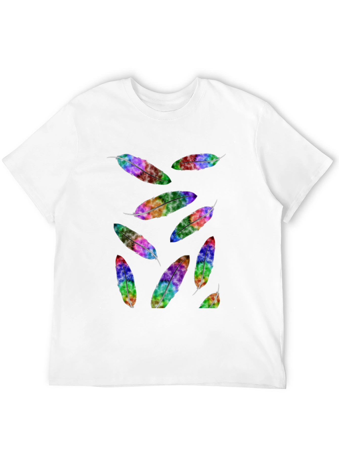 Rainbow Feather Print Black T-Shirt