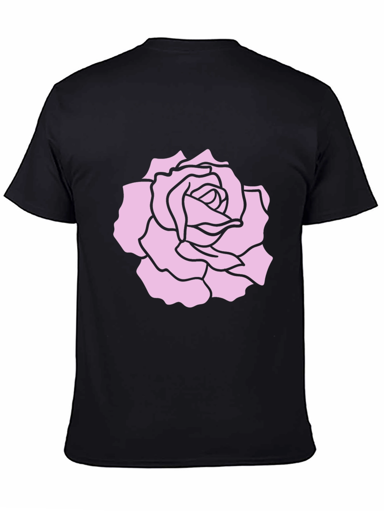 Black T-Shirt with Pink Rose Design