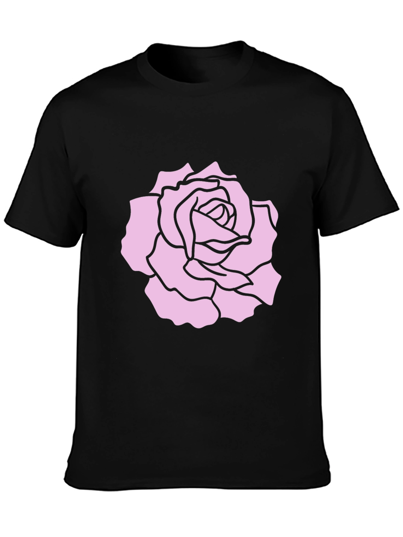 Black T-Shirt with Pink Rose Design