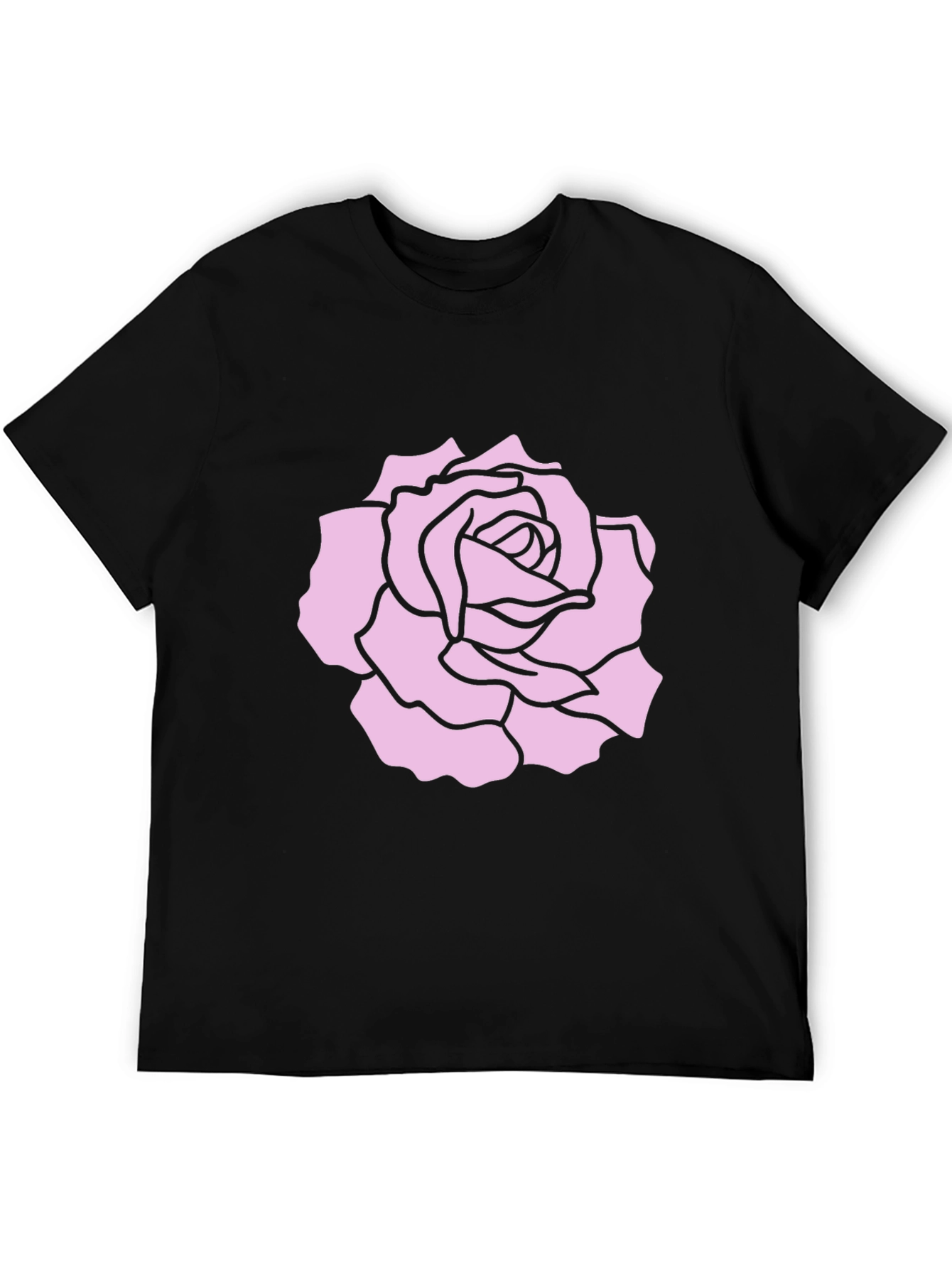 Black T-Shirt with Pink Rose Design