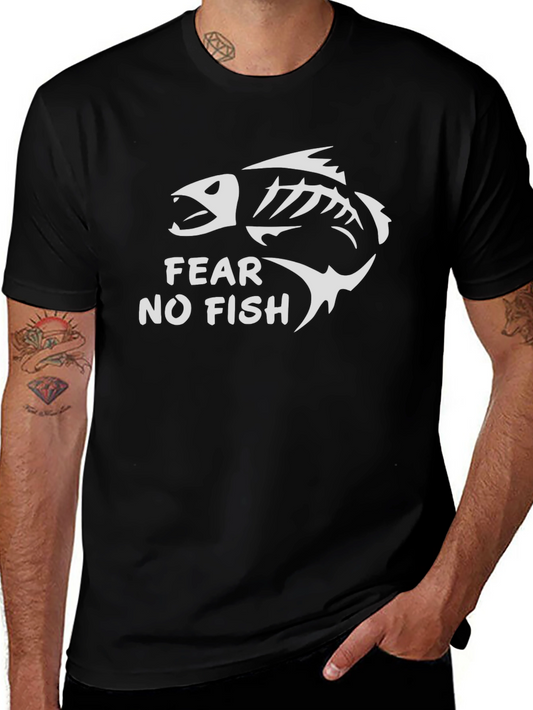 Fear No Fish Black Cotton Tee - Skeleton Fish Graphic T-Shirt