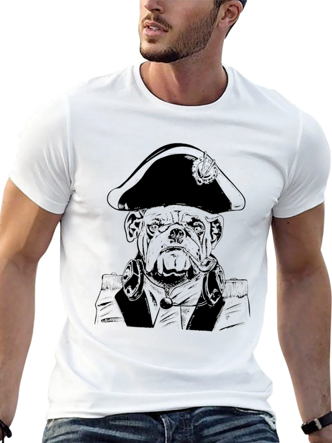 Pirate Bulldog Graphic Tee - Black Cotton T-Shirt