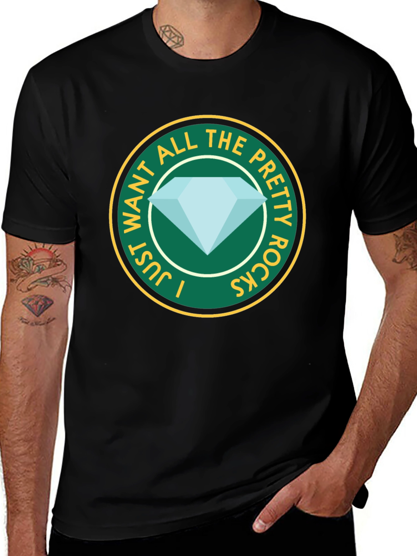 Pretty Rocks Graphic T-Shirt - Black Crew Neck
