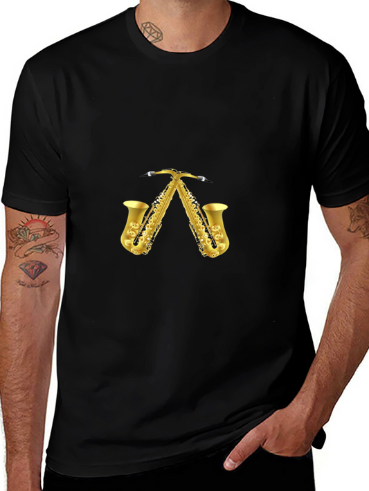 Saxophone Pattern Black T-Shirt