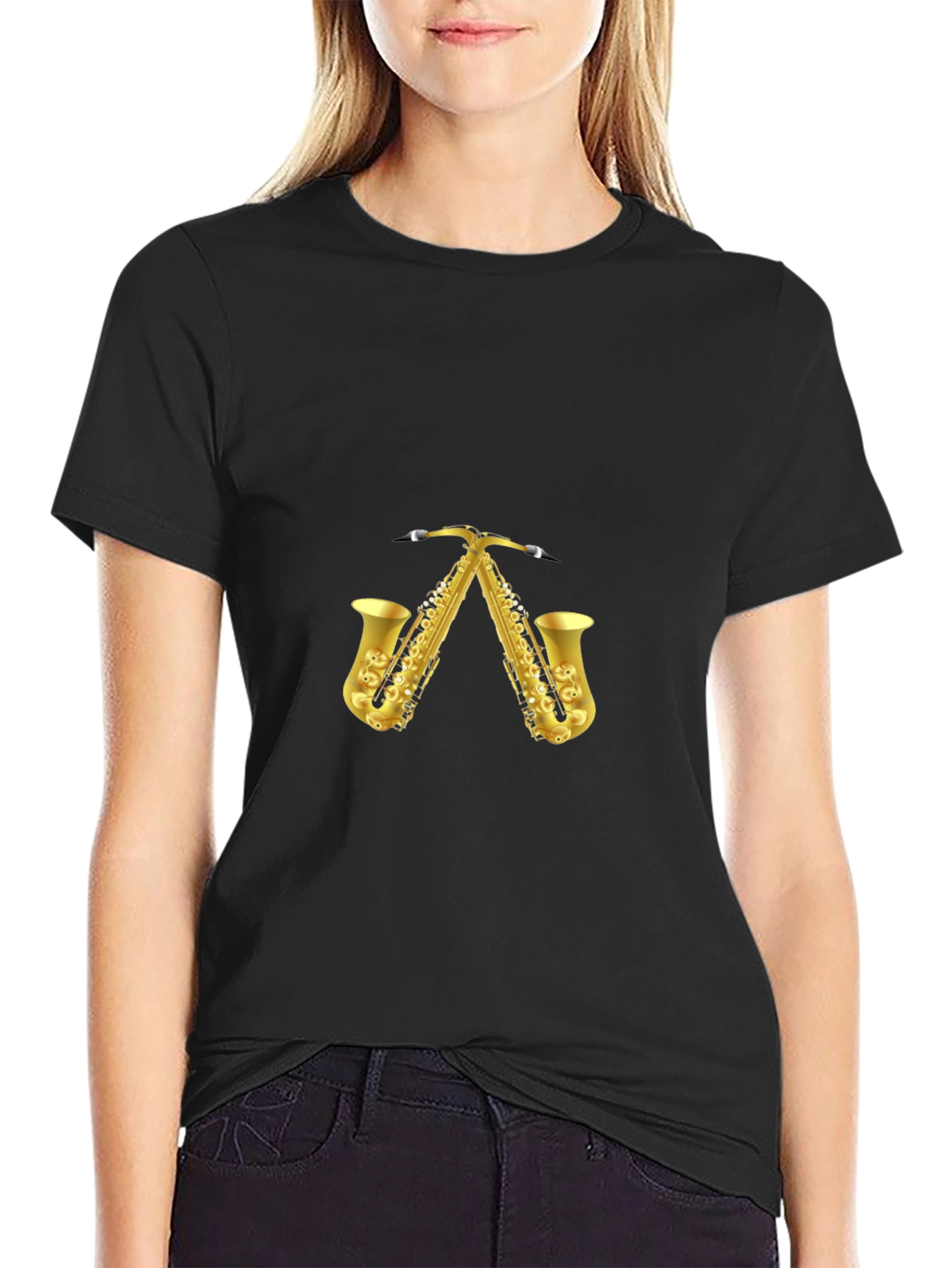 Saxophone Pattern Black T-Shirt