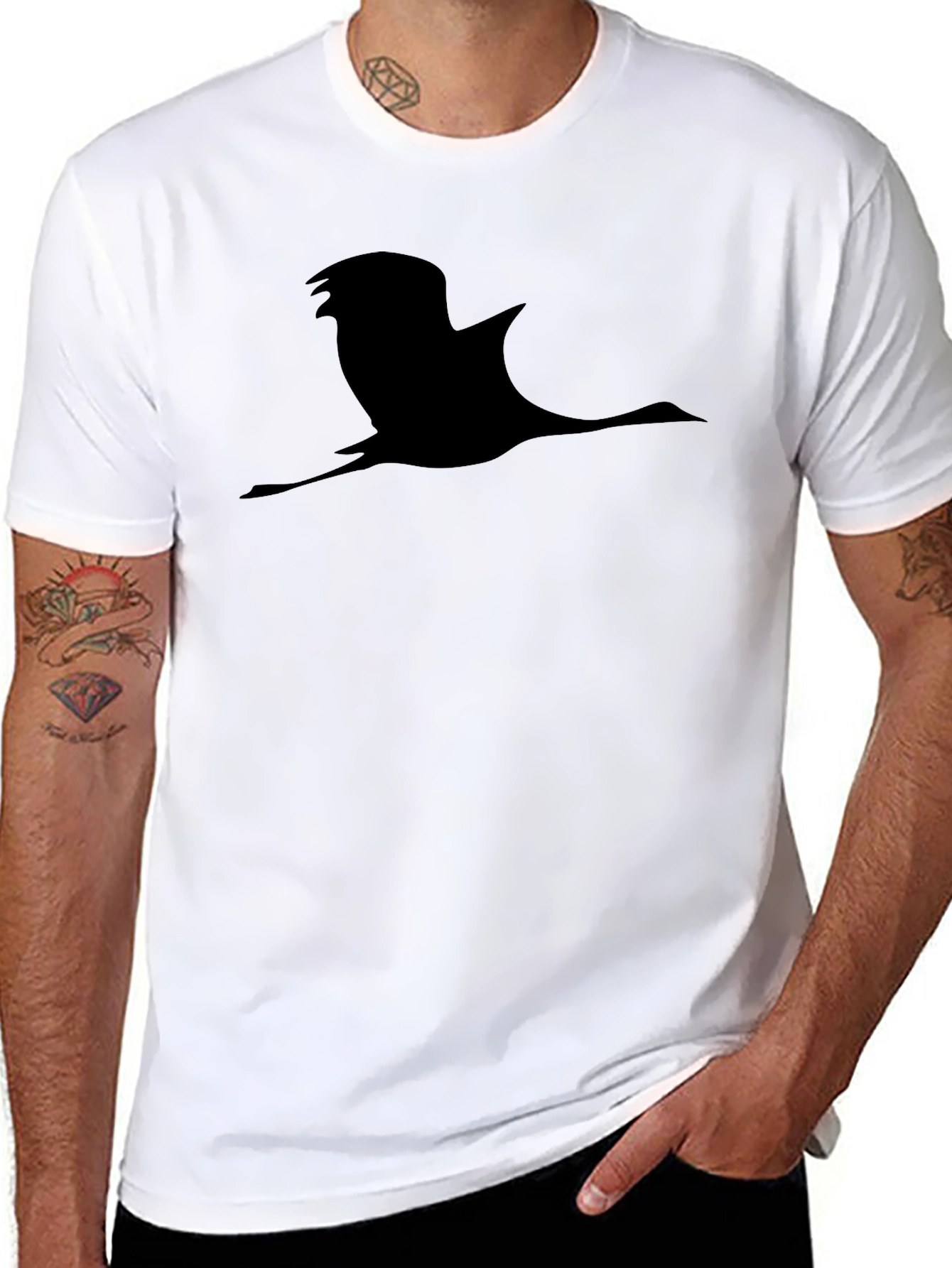 Flying Bird Silhouette Black T-Shirt