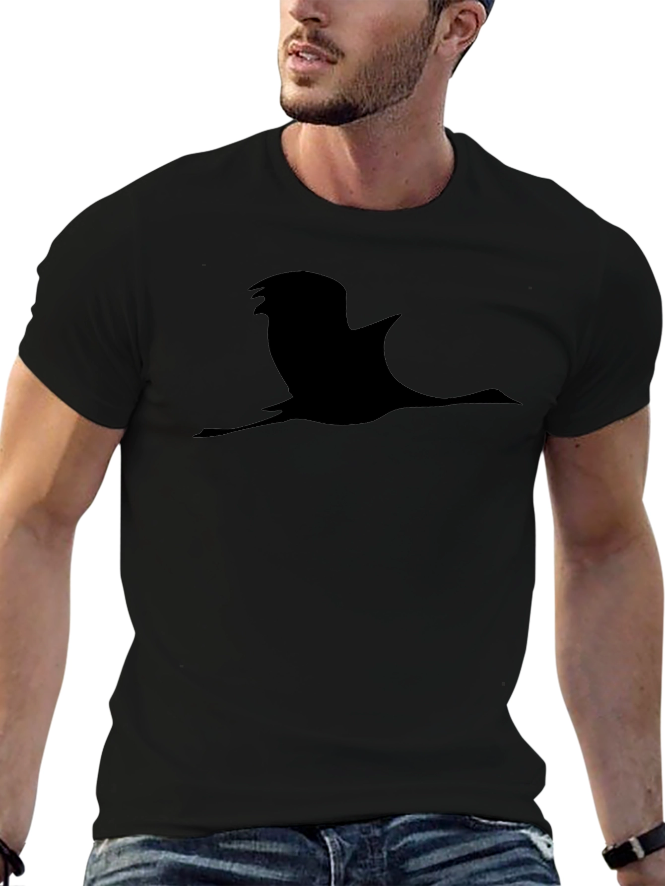 Flying Bird Silhouette Black T-Shirt