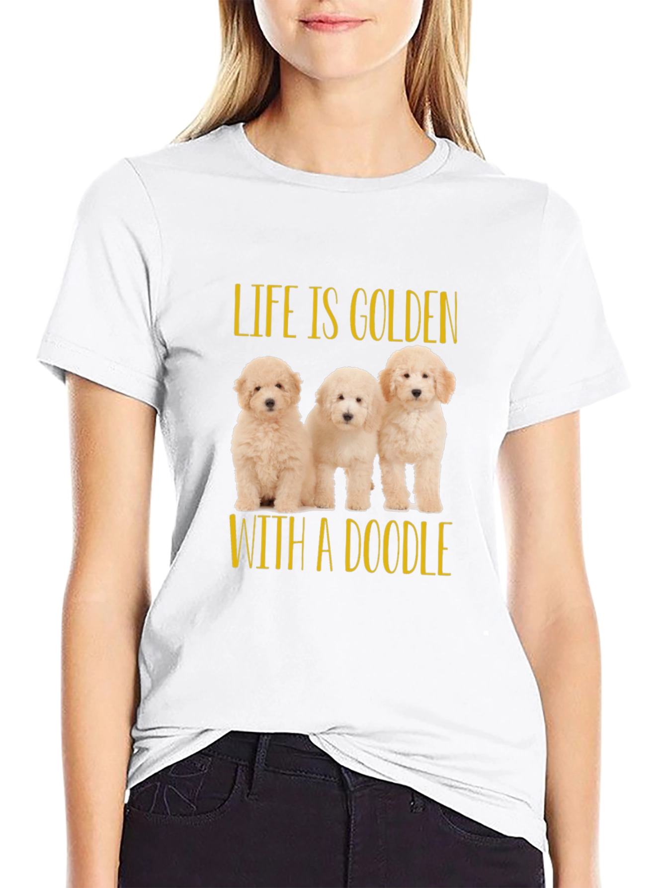 Life is Golden with a Doodle Black T-Shirt