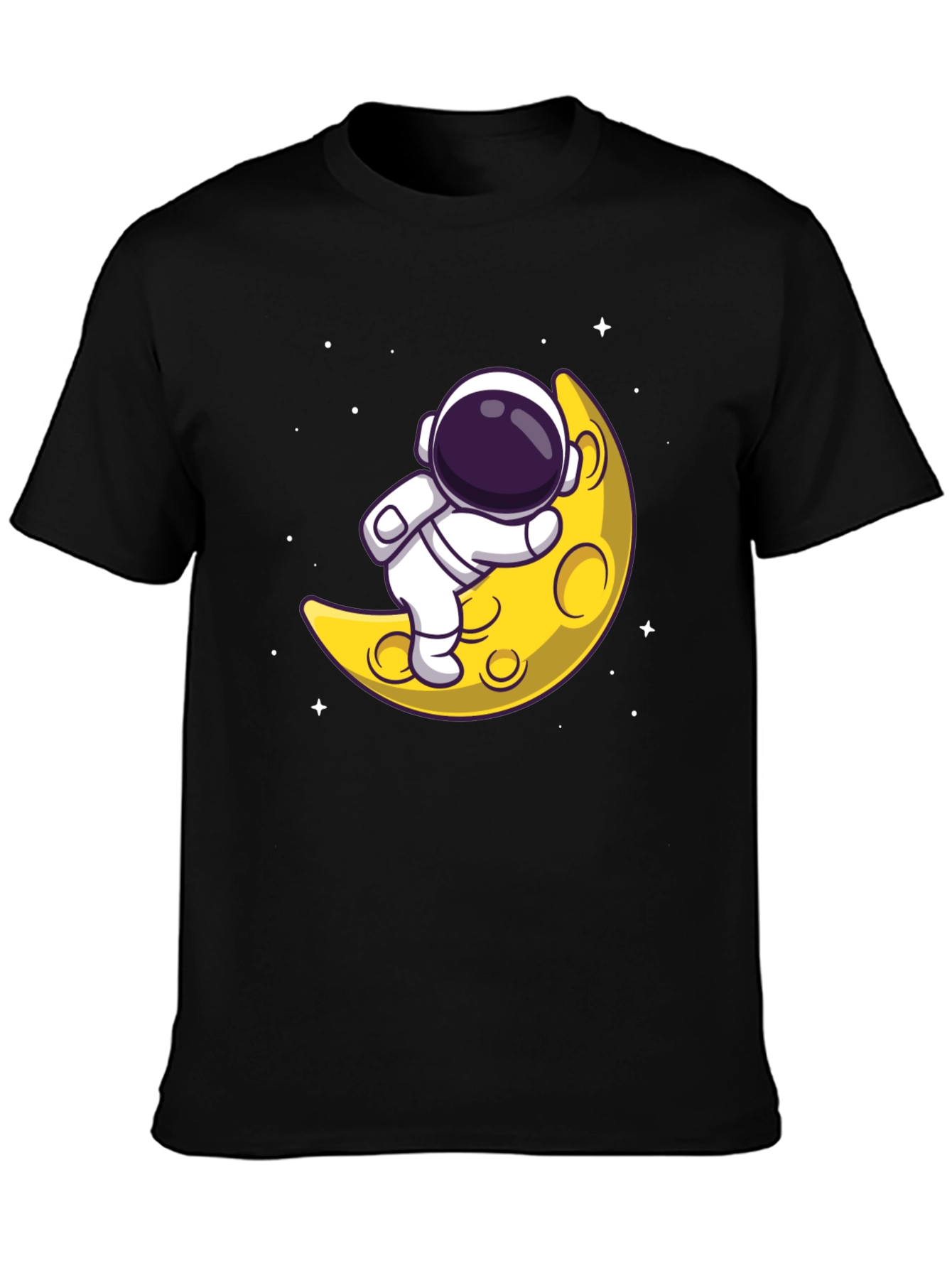 Astronaut on Moon Graphic Tee - Black Cotton T-Shirt