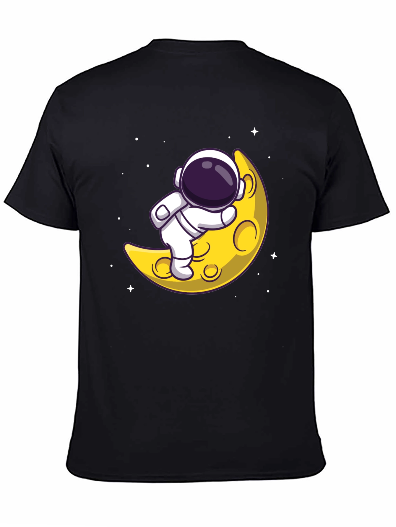 Astronaut on Moon Graphic Tee - Black Cotton T-Shirt
