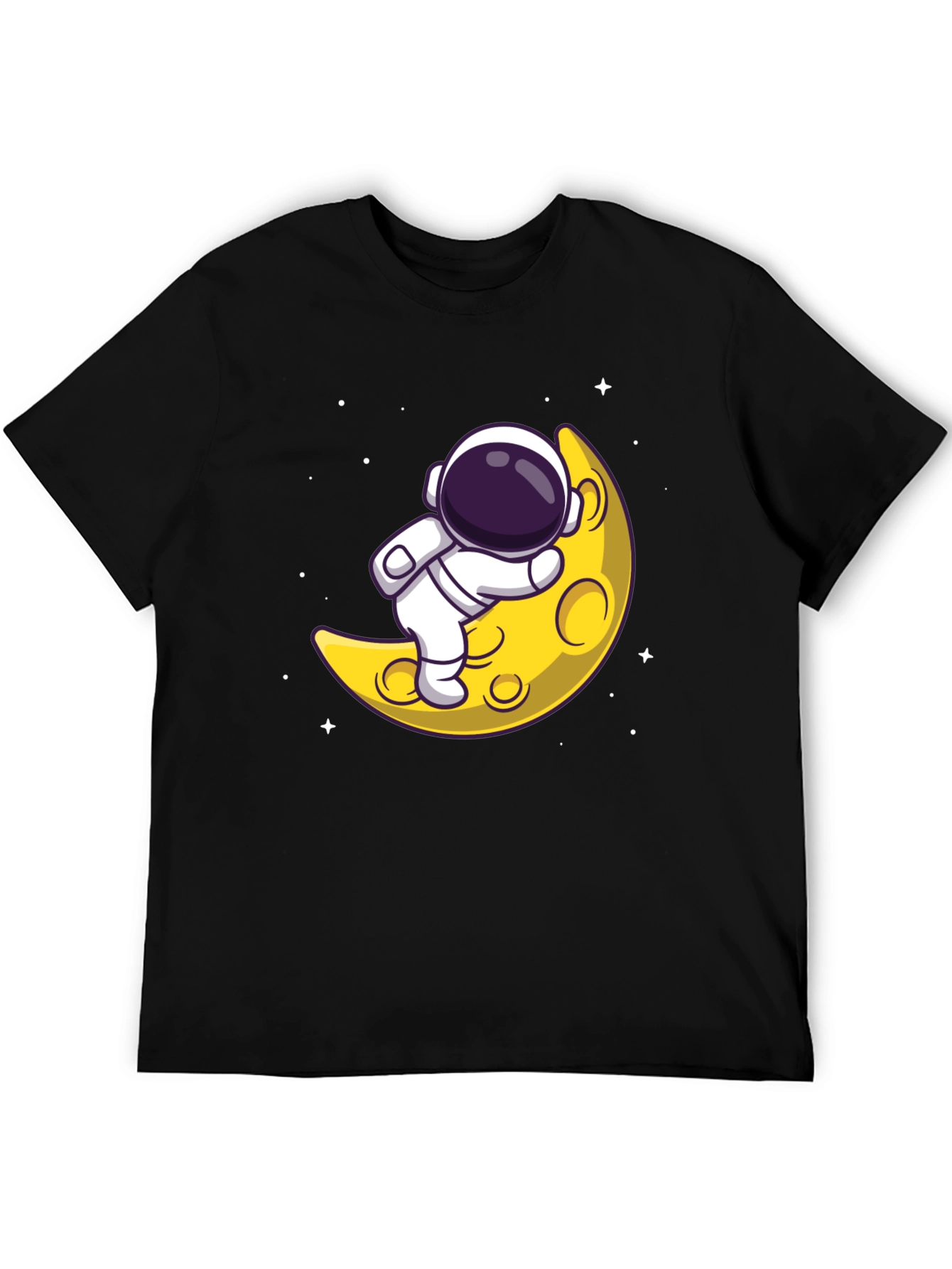 Astronaut on Moon Graphic Tee - Black Cotton T-Shirt