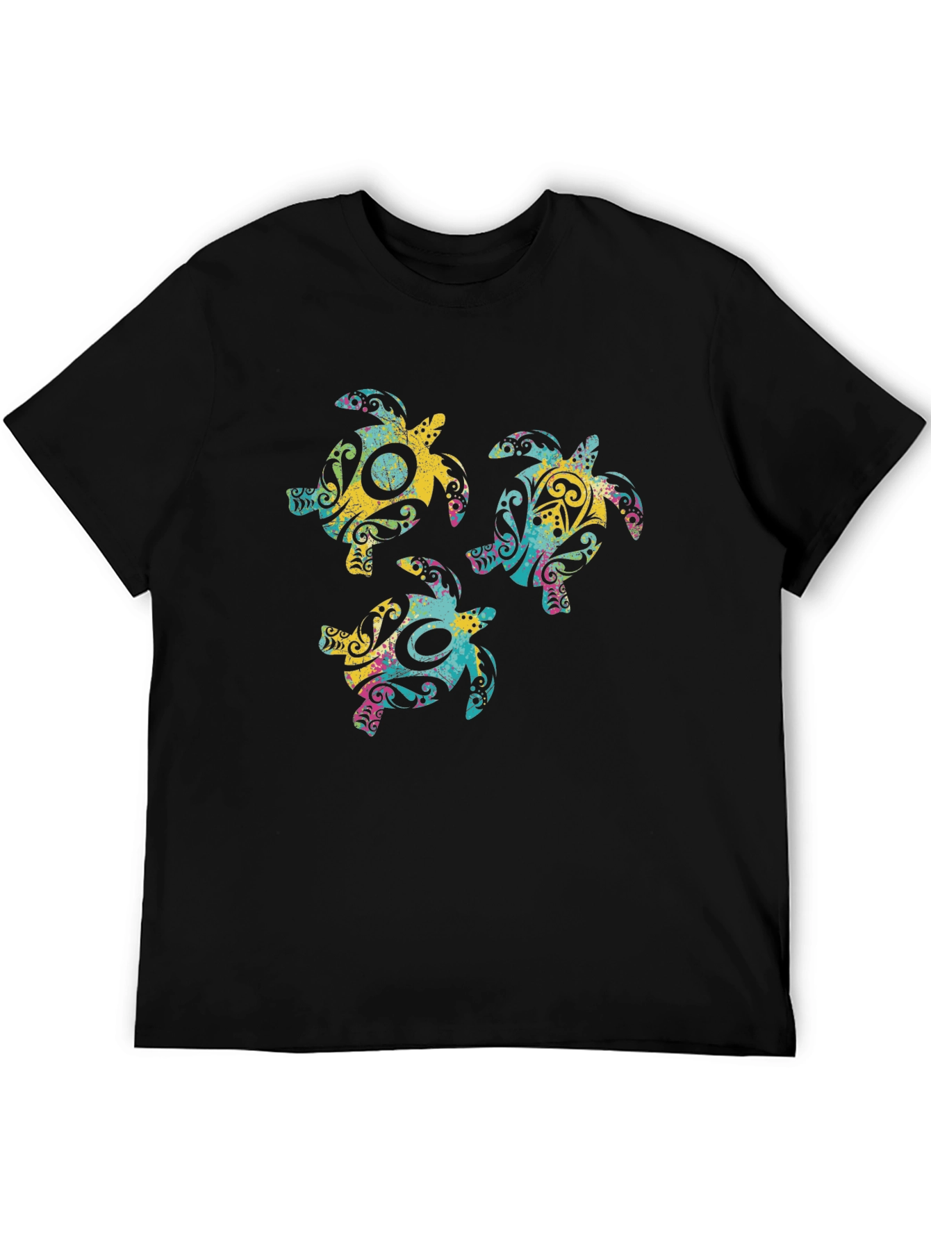 Tribal Turtle Graphic Print Crew Neck T-Shirt