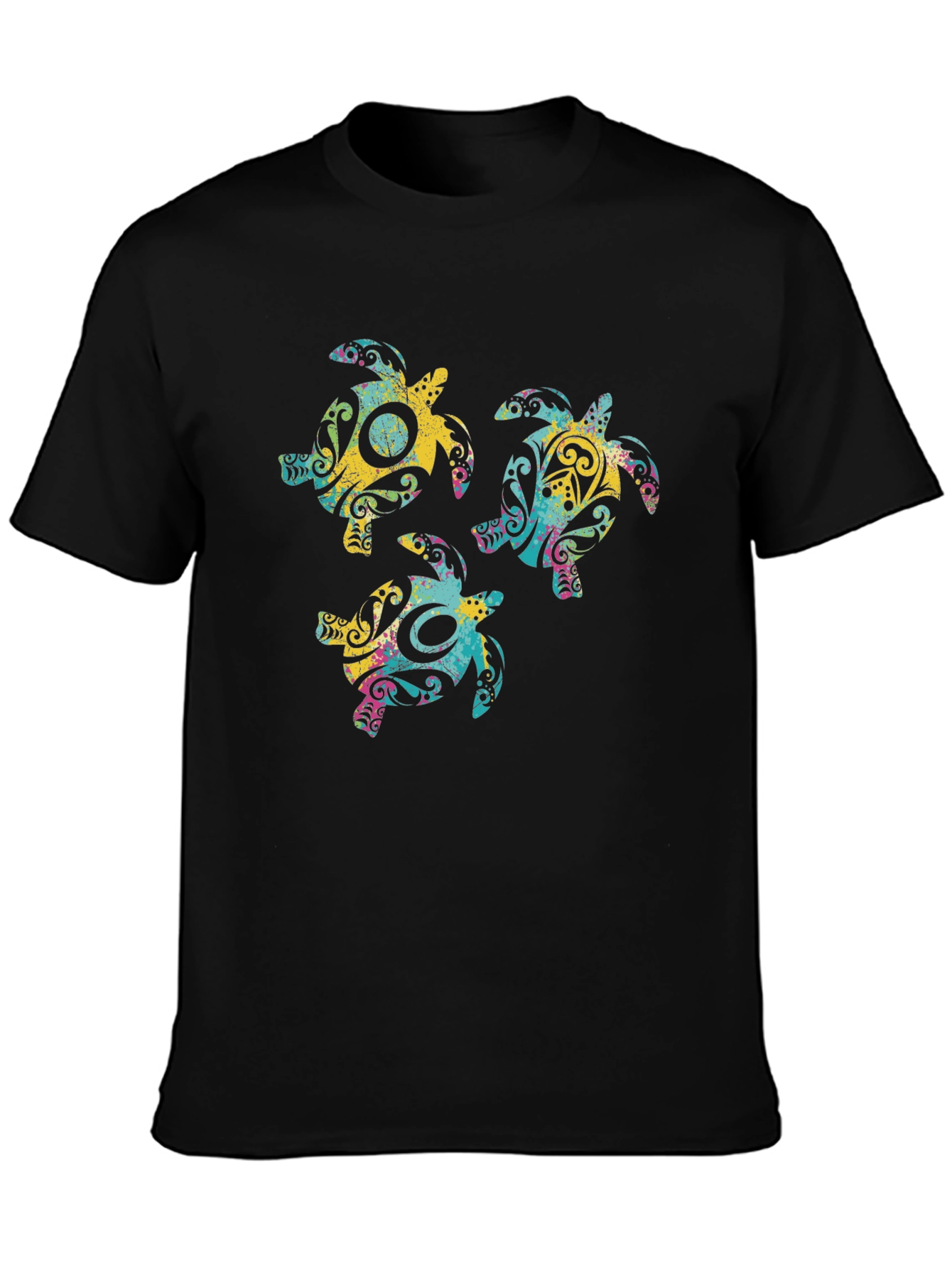 Tribal Turtle Graphic Print Crew Neck T-Shirt