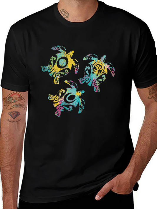 Tribal Turtle Graphic Print Crew Neck T-Shirt