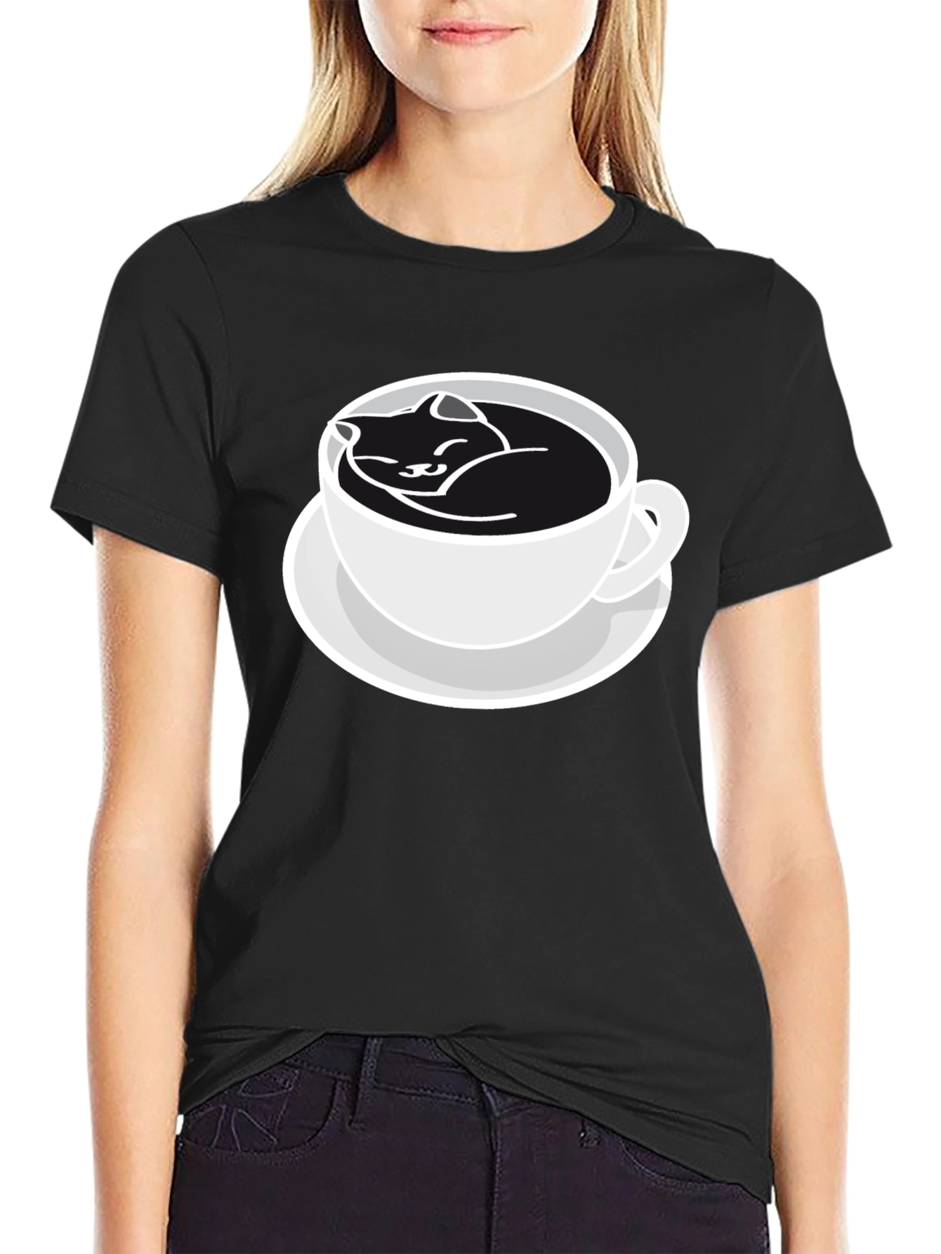 Cat Nap Coffee Cup Black T-Shirt