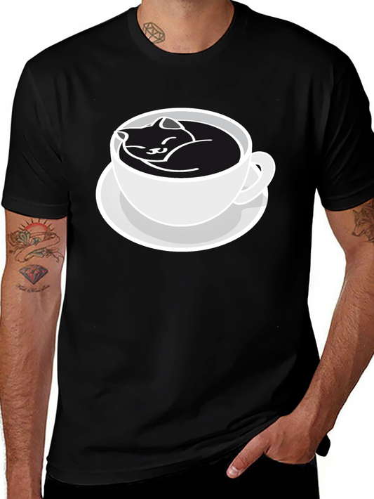 Cat Nap Coffee Cup Black T-Shirt