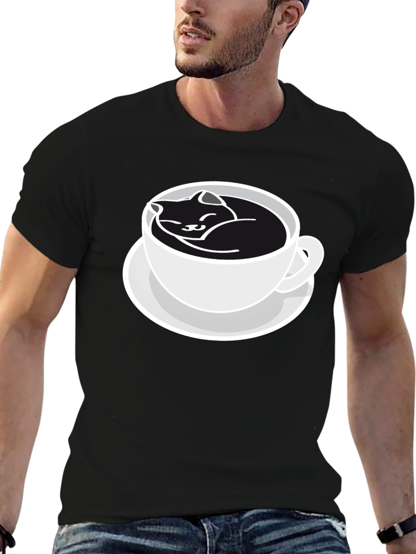Cat Nap Coffee Cup Black T-Shirt