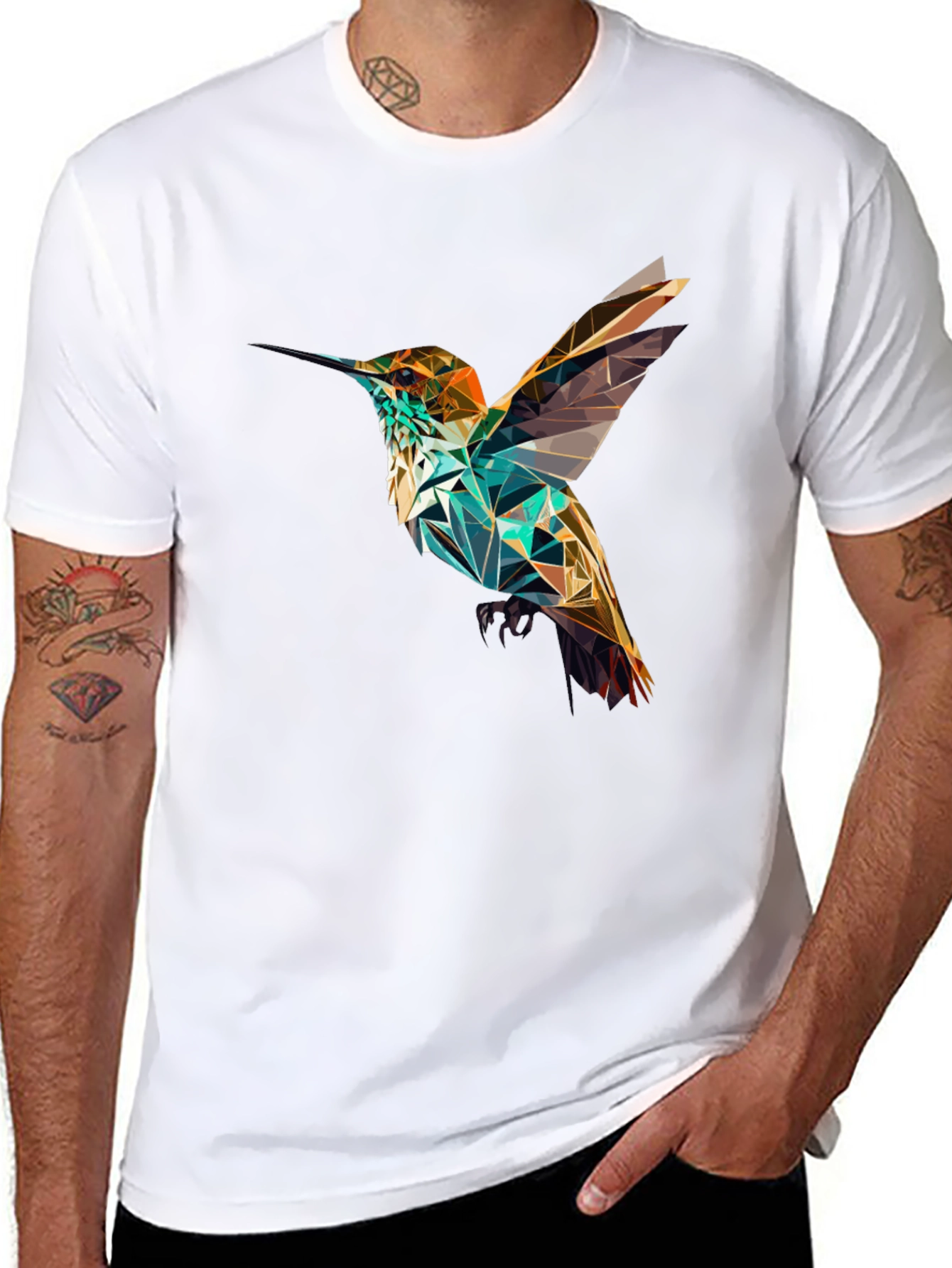 Geometric Hummingbird Black T-Shirt