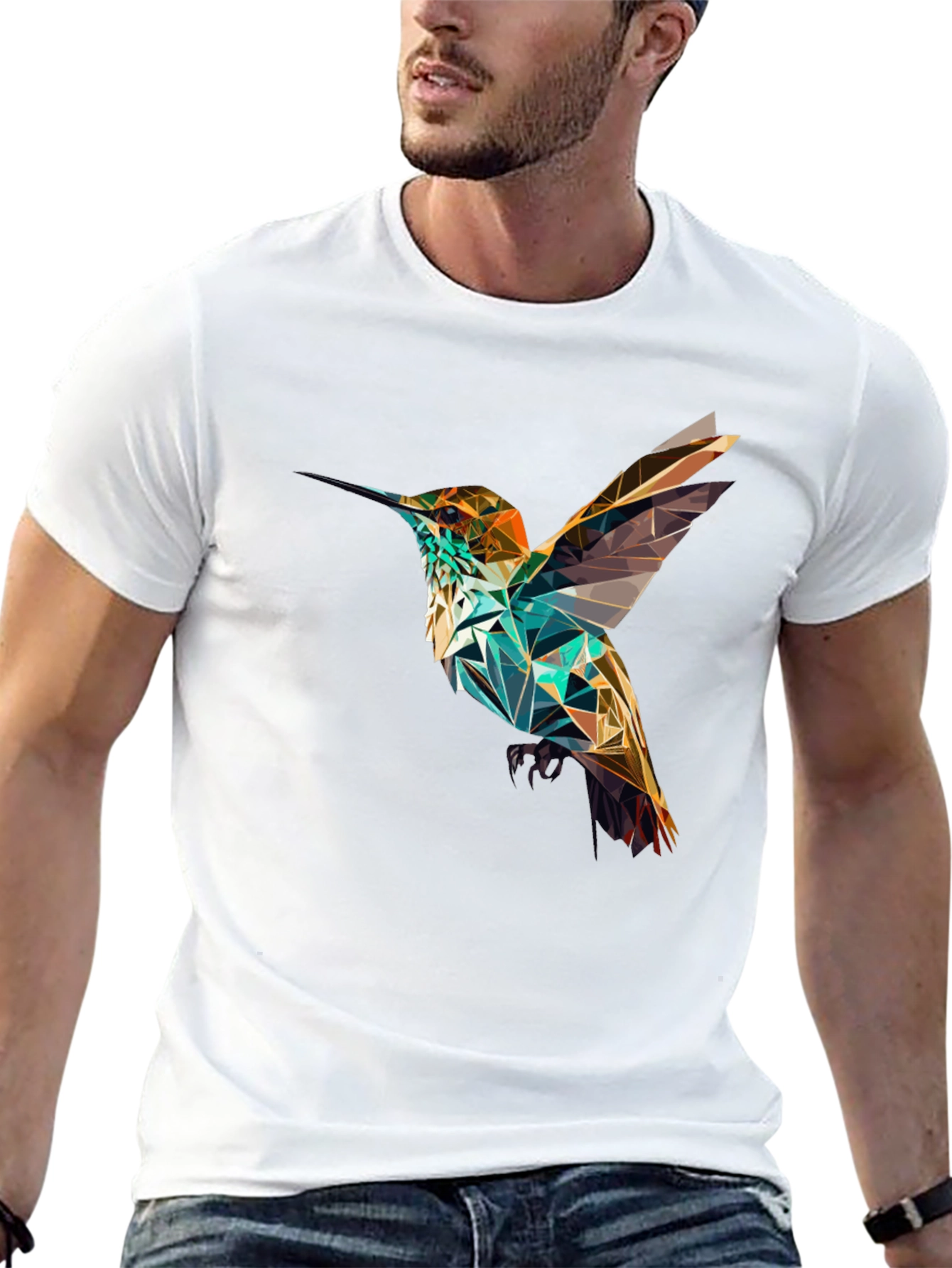 Geometric Hummingbird Black T-Shirt