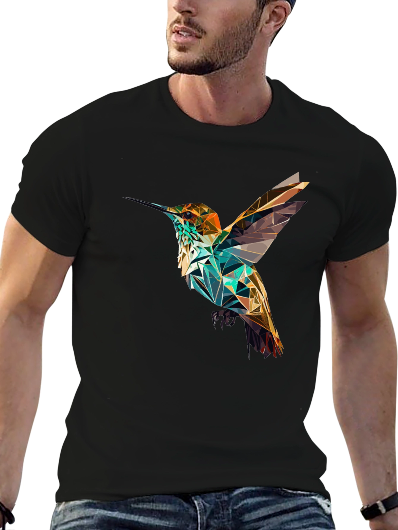Geometric Hummingbird Black T-Shirt
