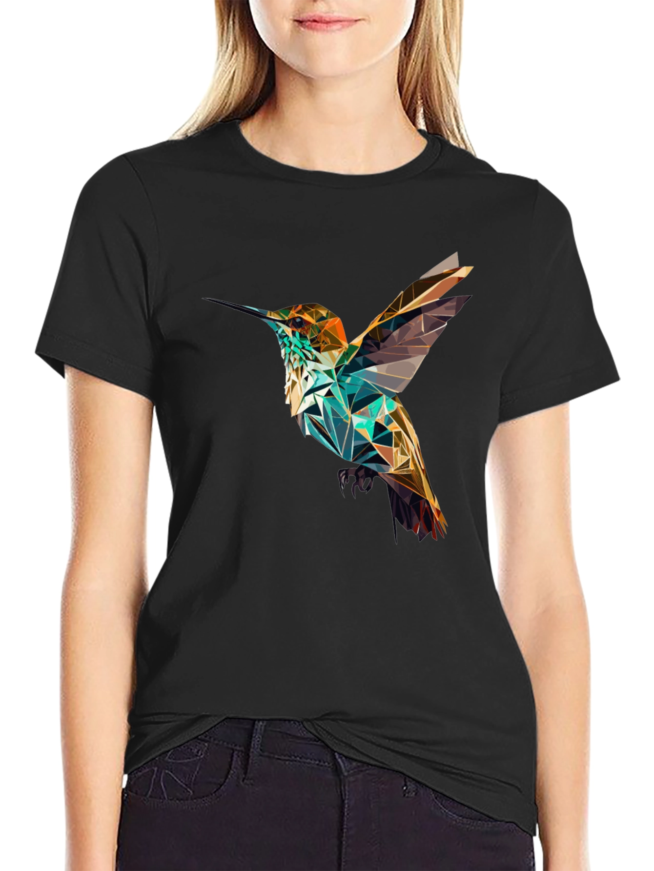 Geometric Hummingbird Black T-Shirt