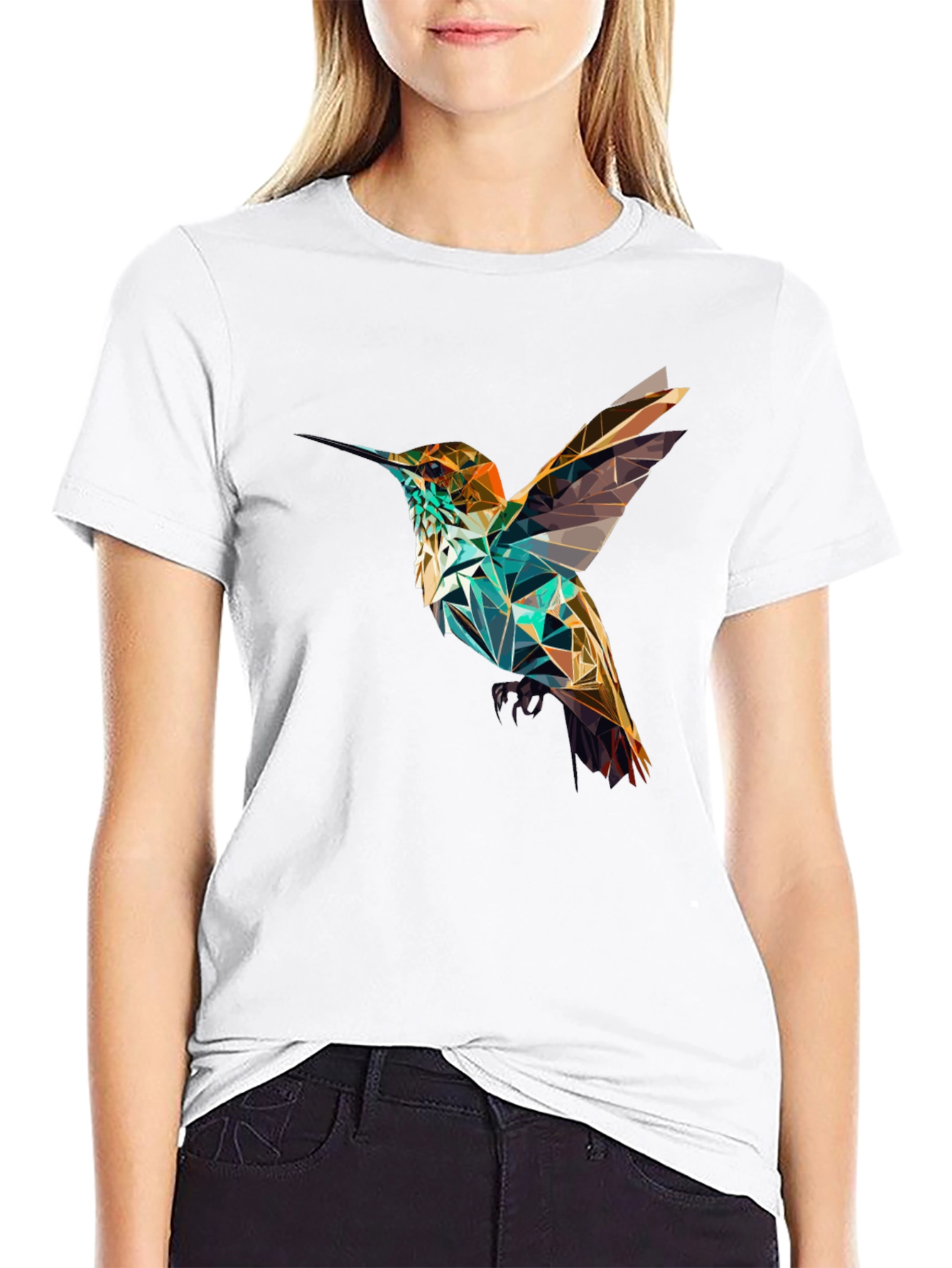 Geometric Hummingbird Black T-Shirt