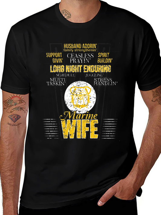 Marine Wife T-Shirt - Husband Adoring Long Night Enduring