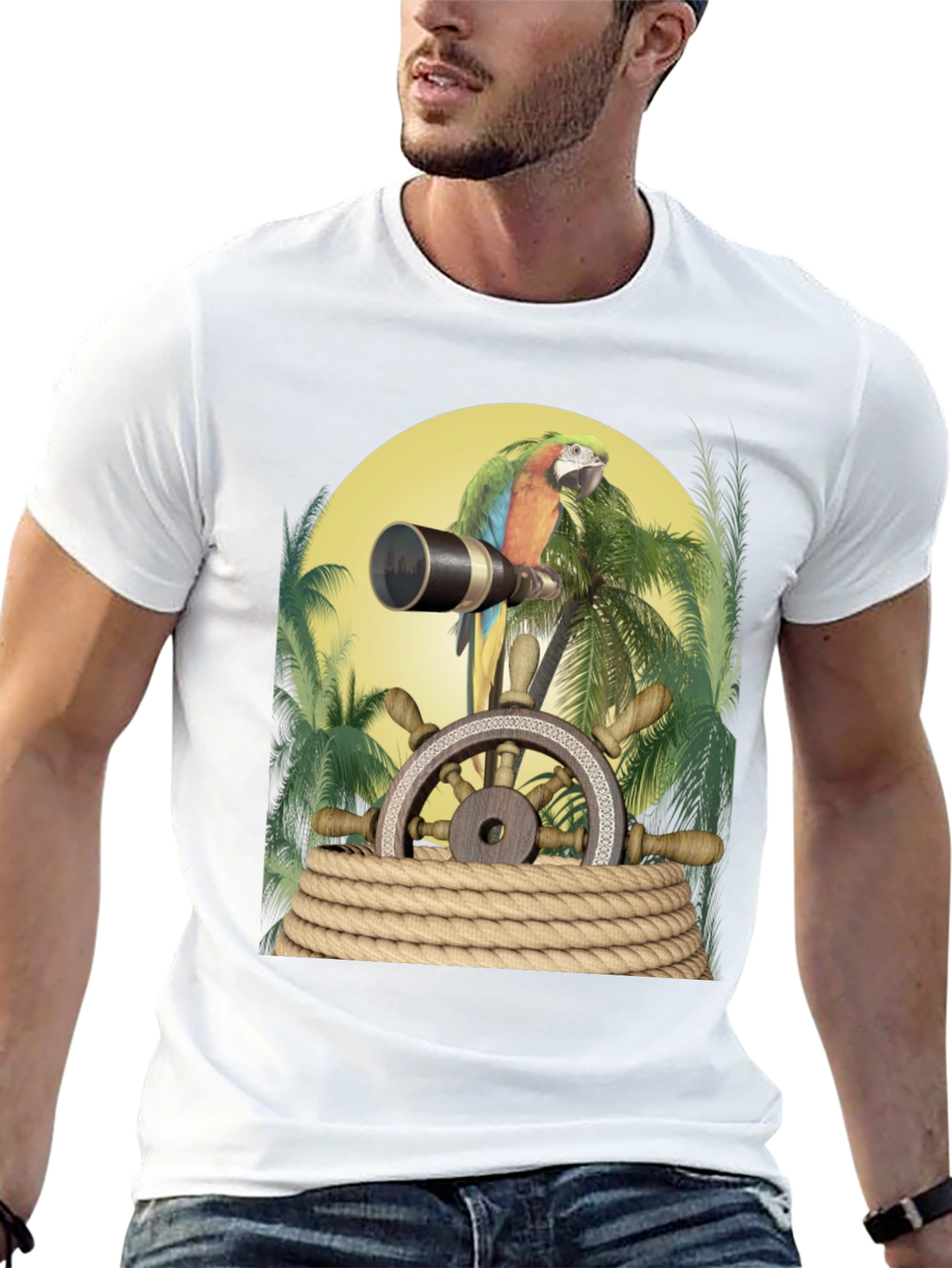 Parrot Pirate T-Shirt - Novelty Graphic Tee