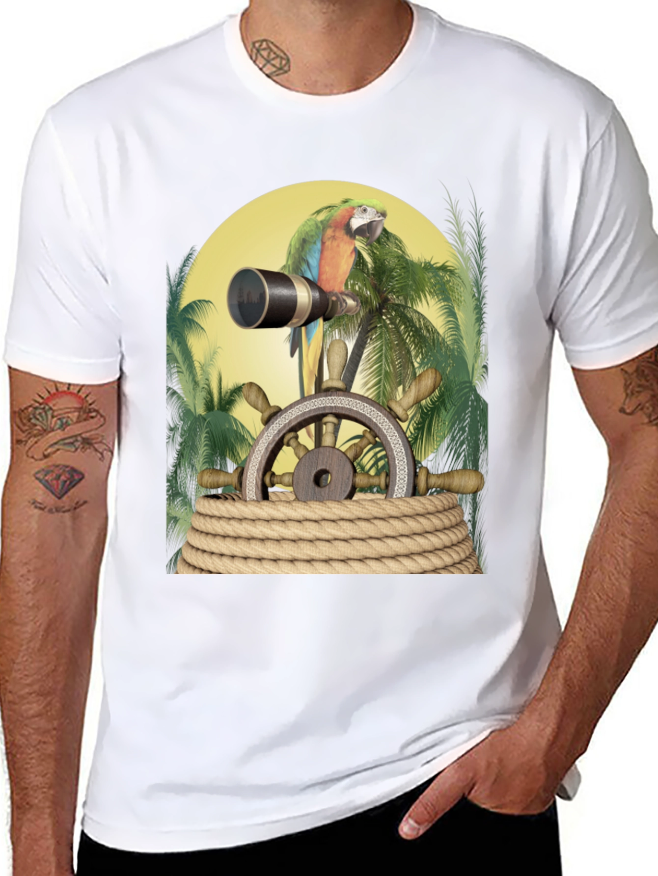 Parrot Pirate T-Shirt - Novelty Graphic Tee