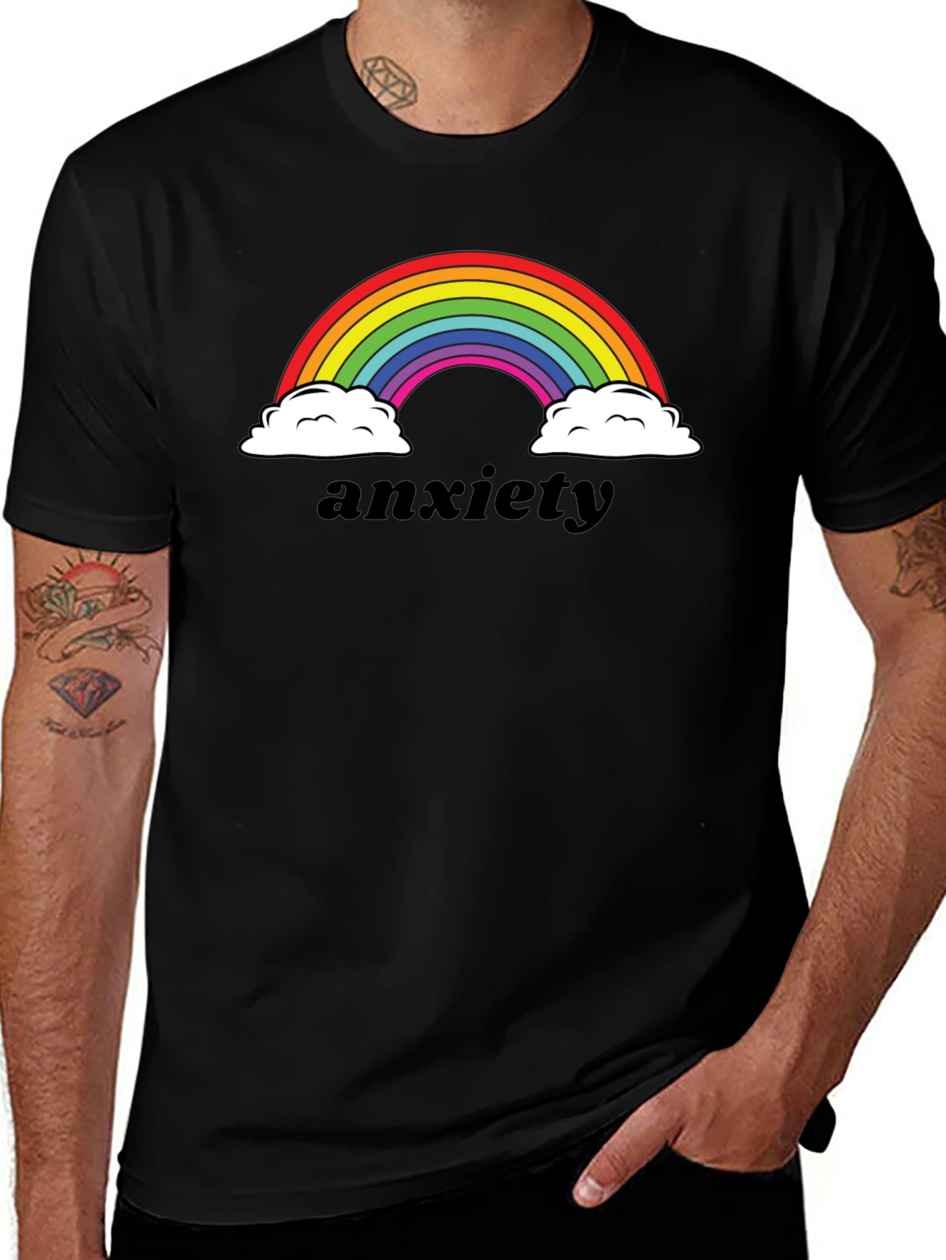 Anxiety Rainbow Graphic Tee - Black Comfort Fit