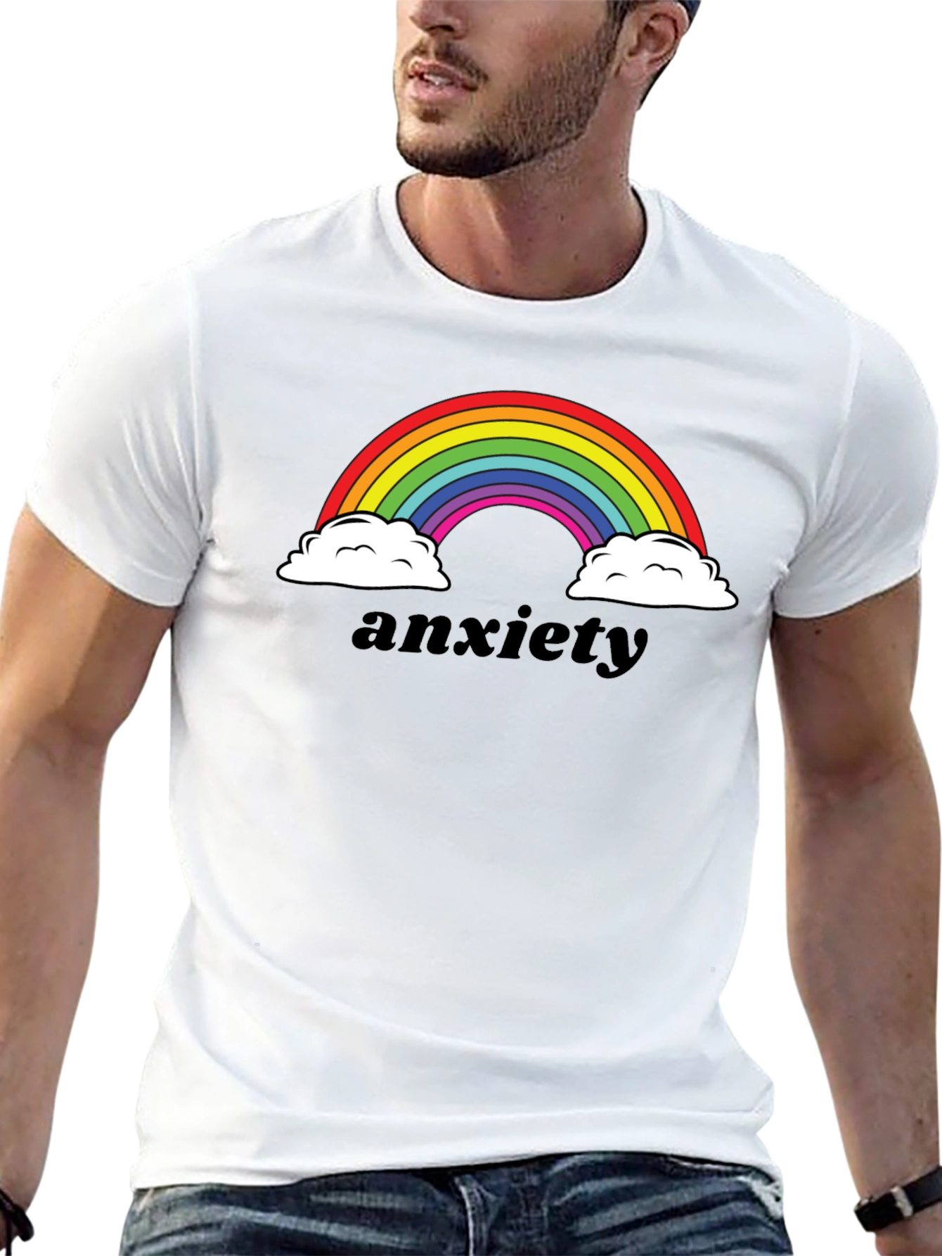 Anxiety Rainbow Graphic Tee - Black Comfort Fit