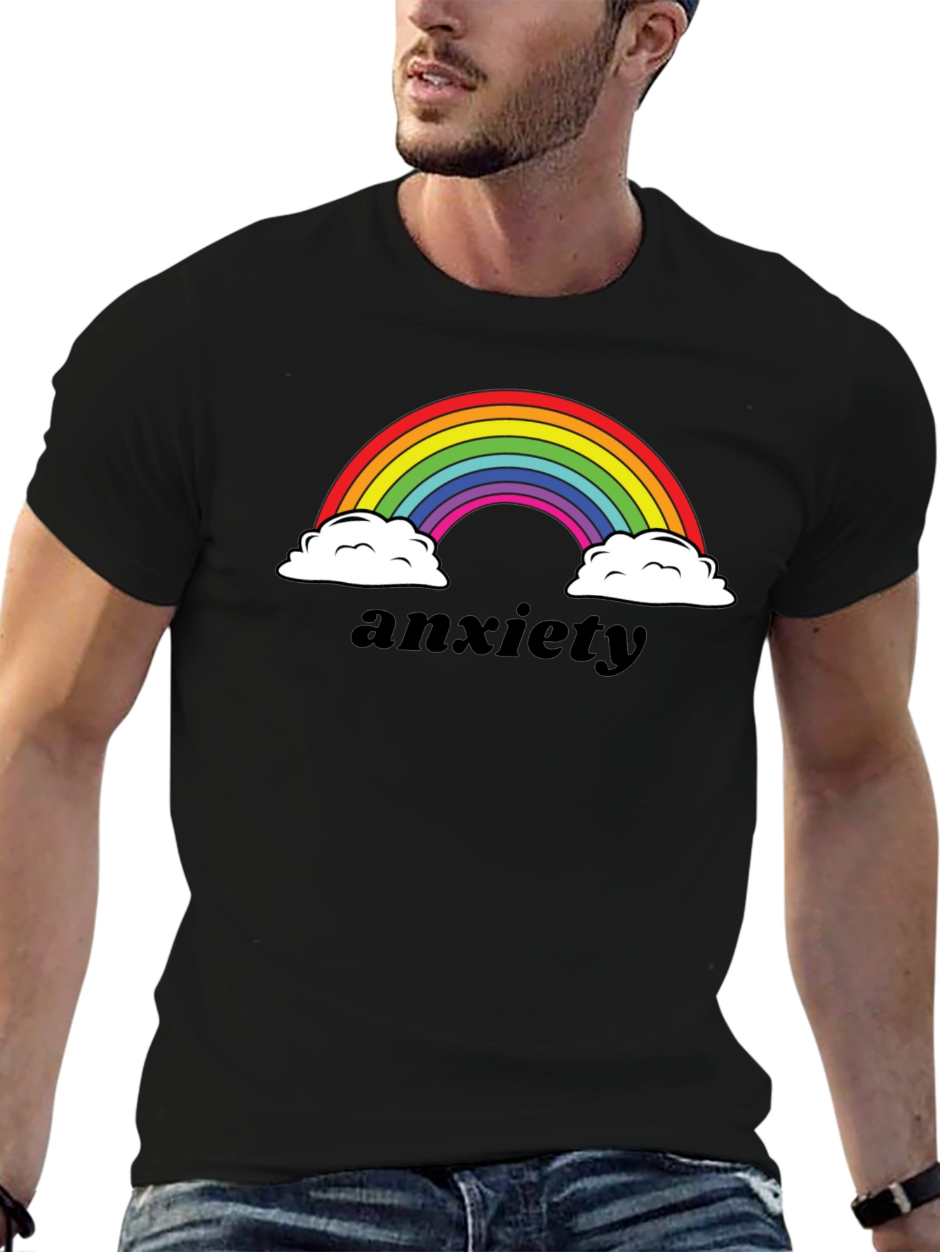 Anxiety Rainbow Graphic Tee - Black Comfort Fit