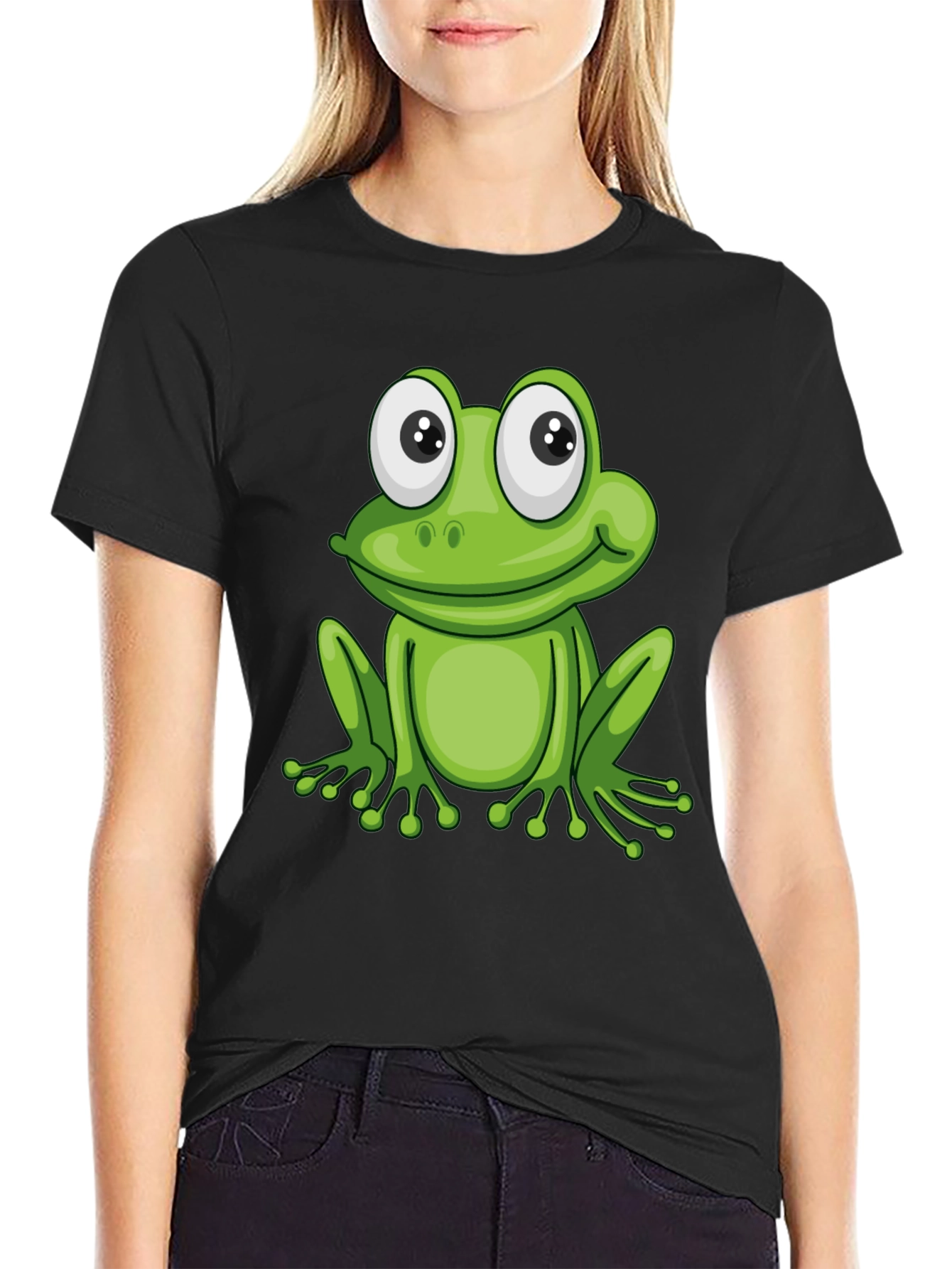Frog Graphic Black T-Shirt - Fun Cartoon Animal Tee