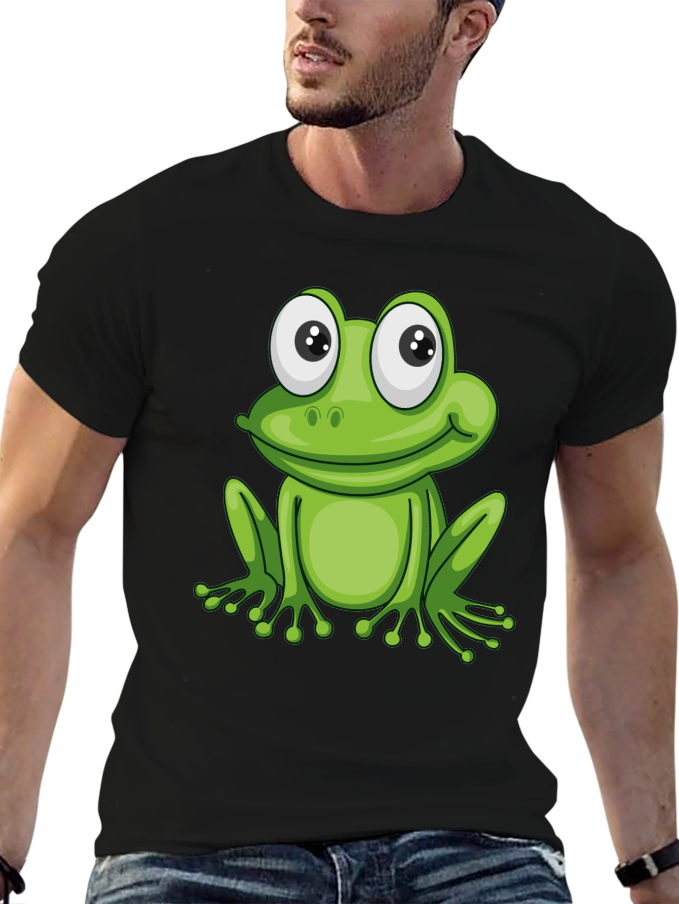 Frog Graphic Black T-Shirt - Fun Cartoon Animal Tee