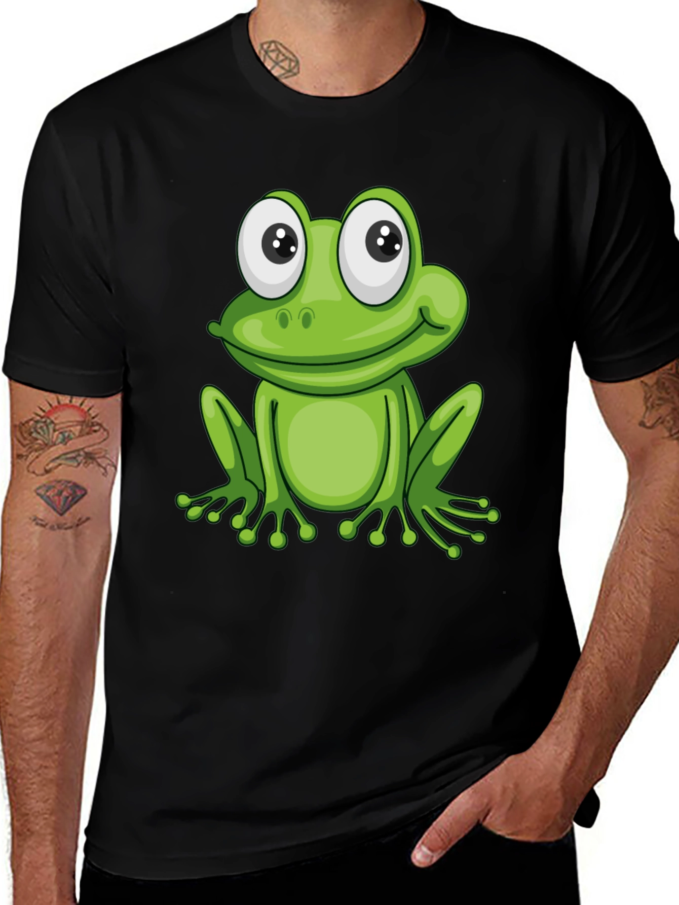 Frog Graphic Black T-Shirt - Fun Cartoon Animal Tee