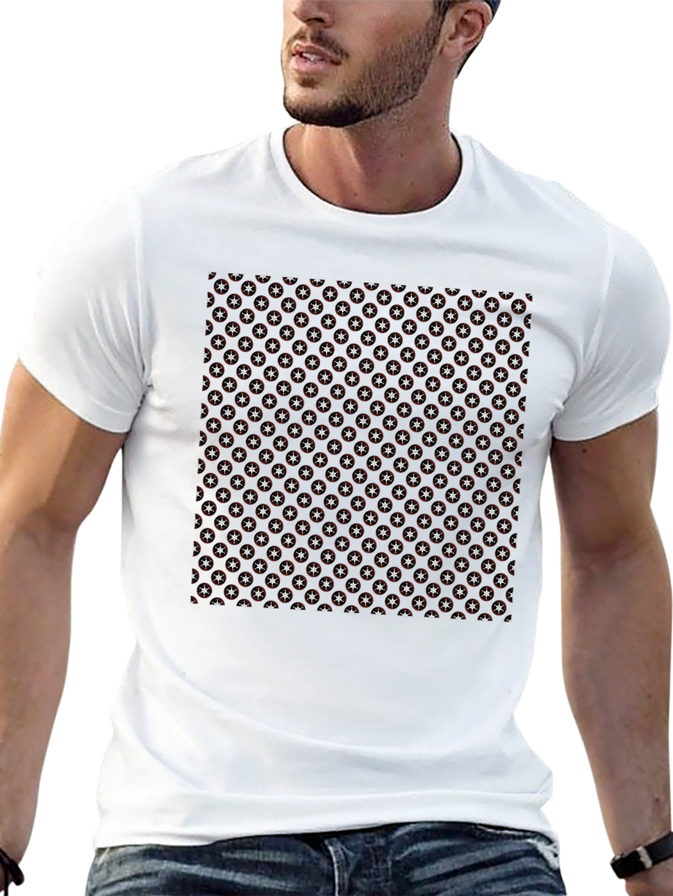 Starry Anchor Pattern Black T-Shirt