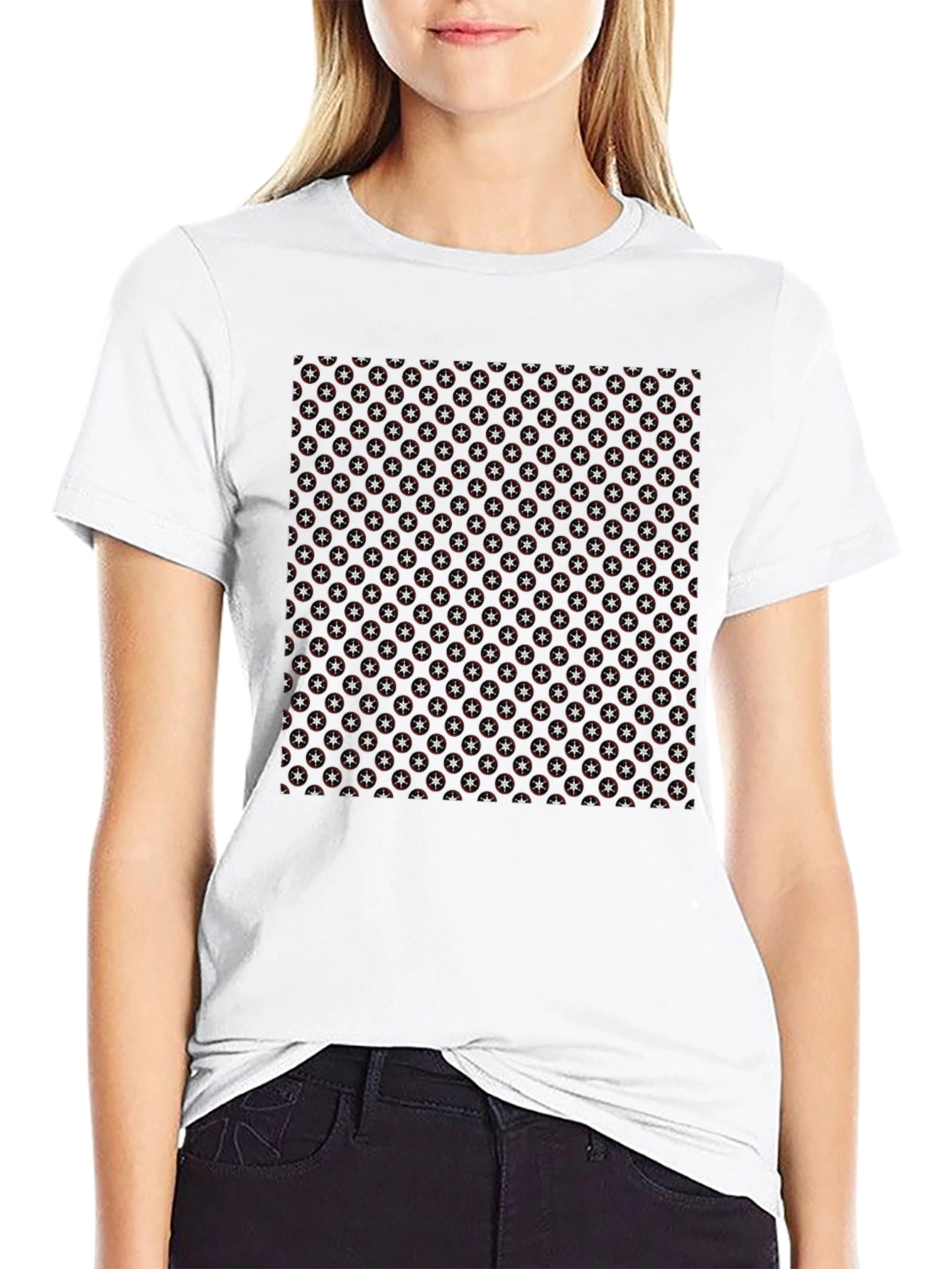Starry Anchor Pattern Black T-Shirt