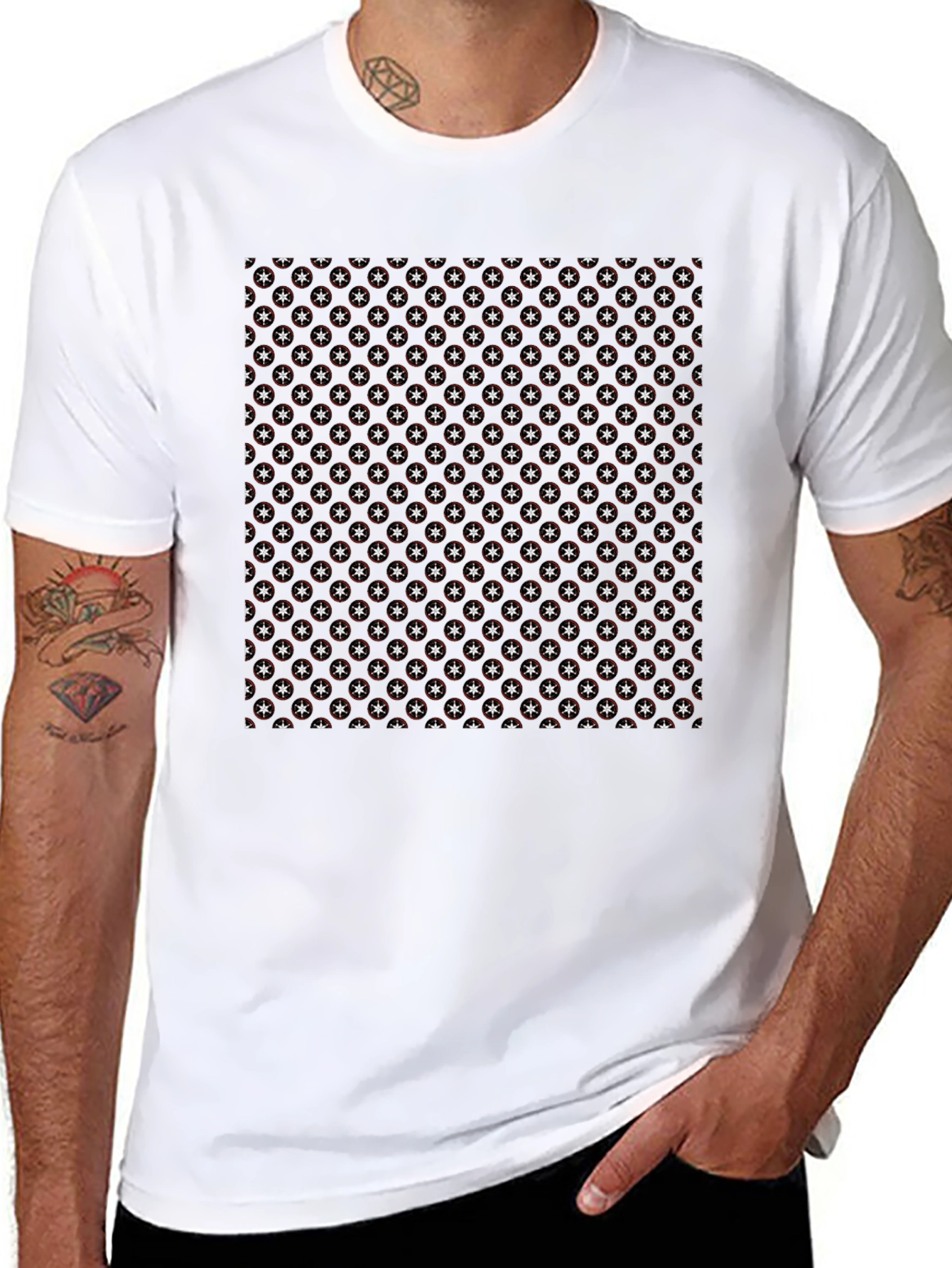 Starry Anchor Pattern Black T-Shirt