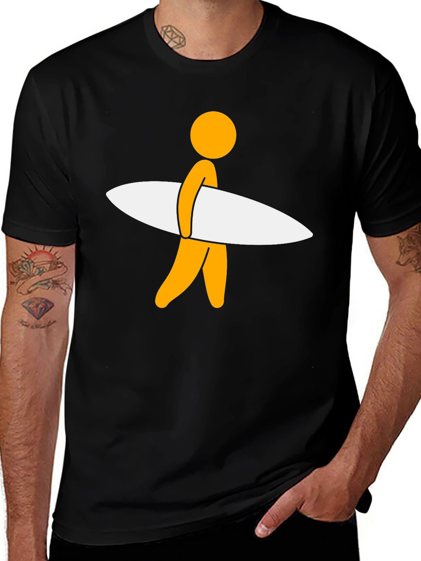 Surfer Dude Graphic Tee - Black Casual T-Shirt