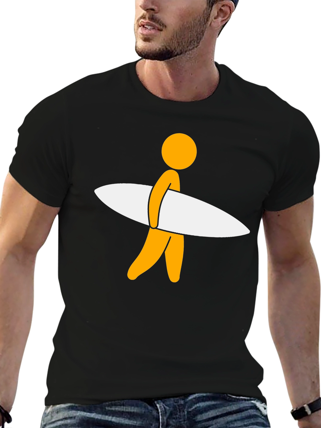 Surfer Dude Graphic Tee - Black Casual T-Shirt