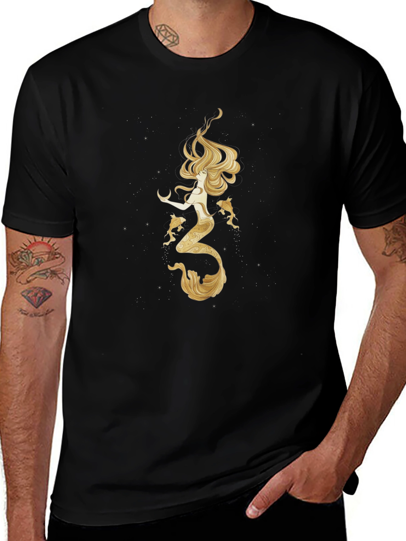 Mermaid Graphic Tee - Black Cotton