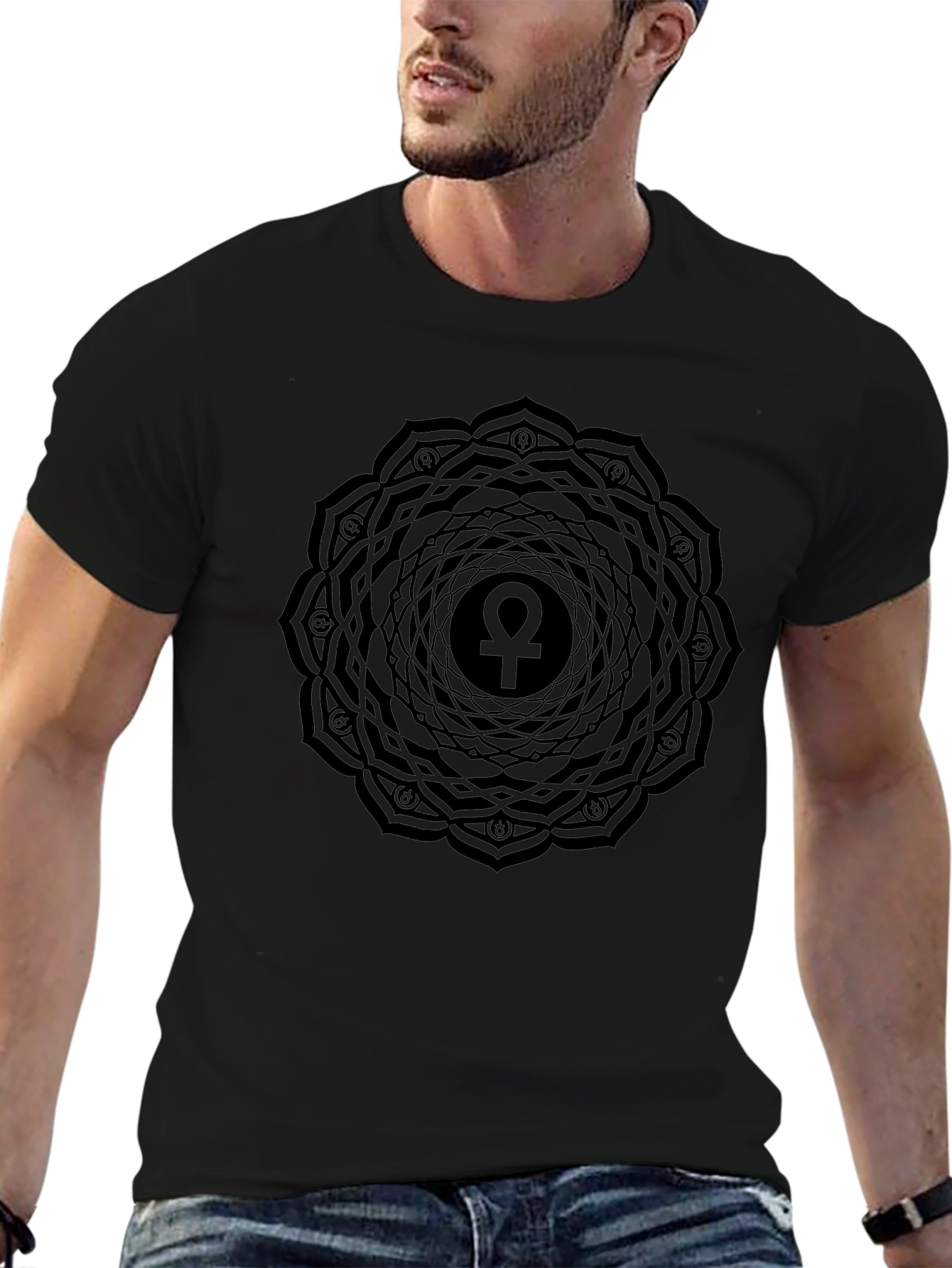 Ankh Mandala T-Shirt - Black Graphic Tee