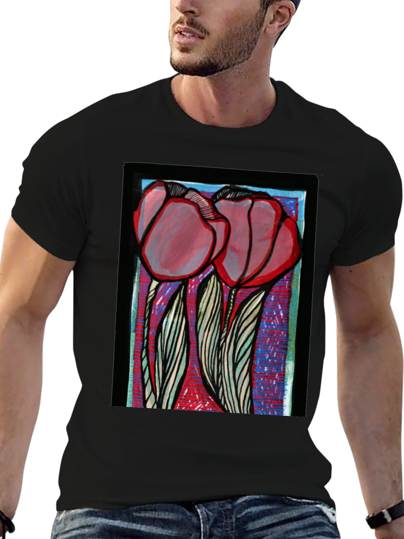 Floral Graphic Print Tee - Bold Artistic Style