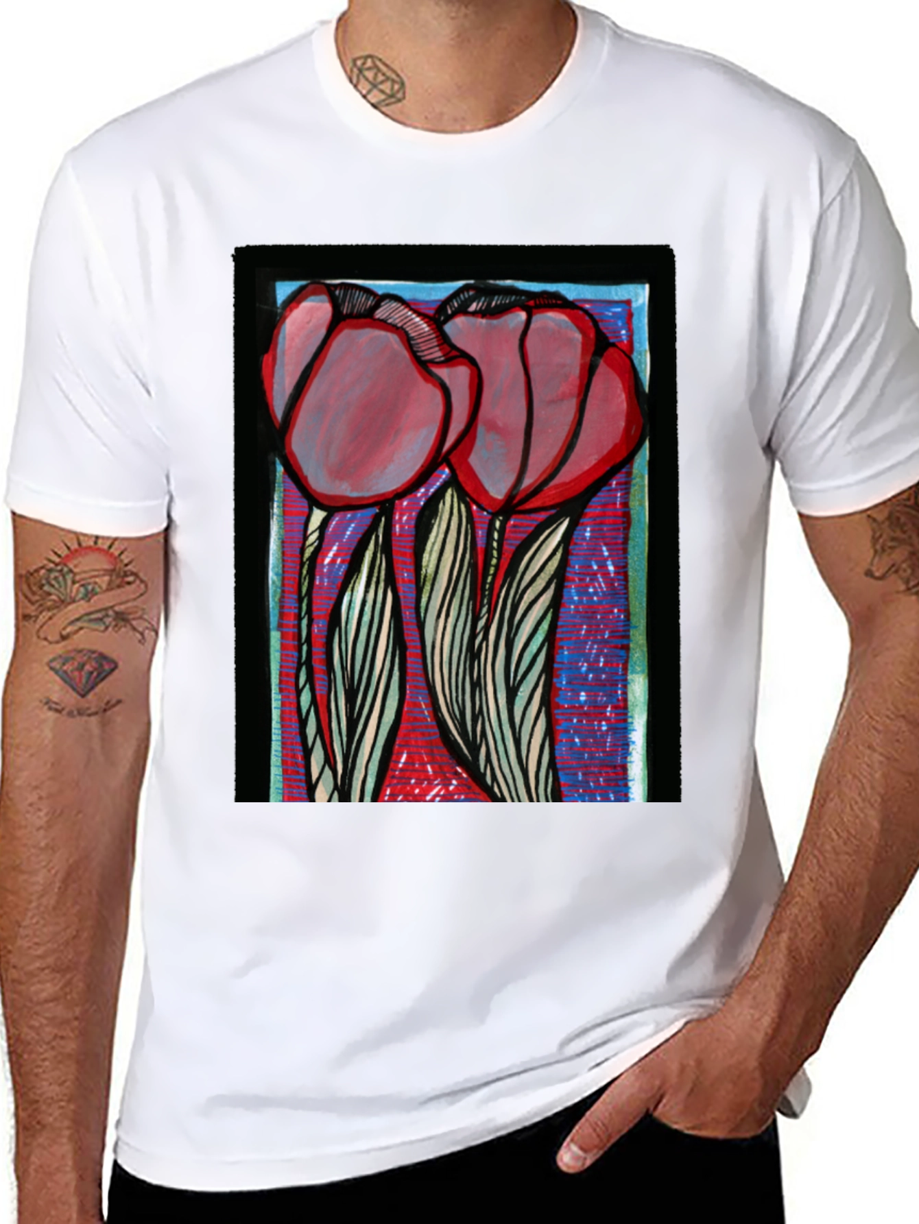 Floral Graphic Print Tee - Bold Artistic Style