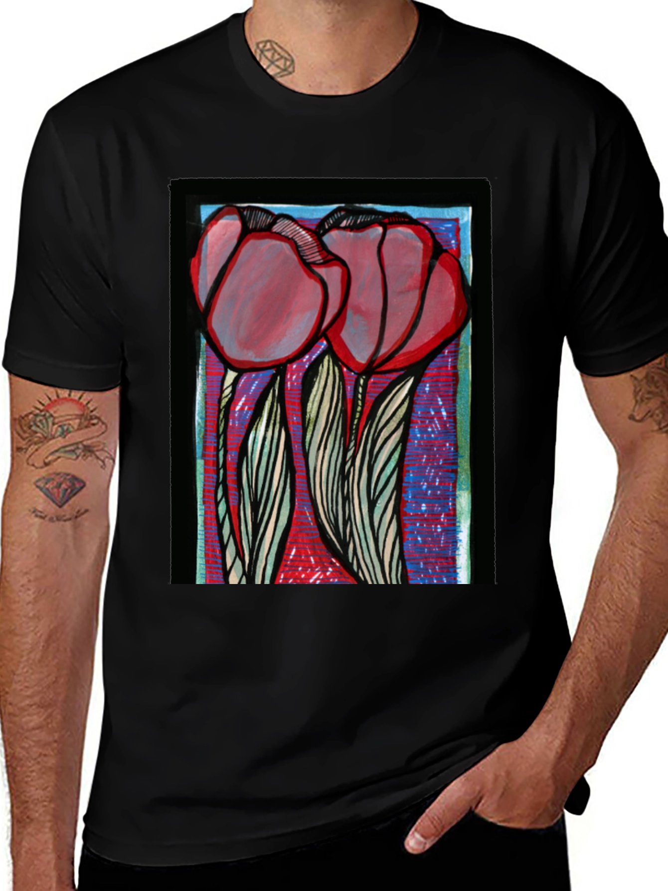 Floral Graphic Print Tee - Bold Artistic Style