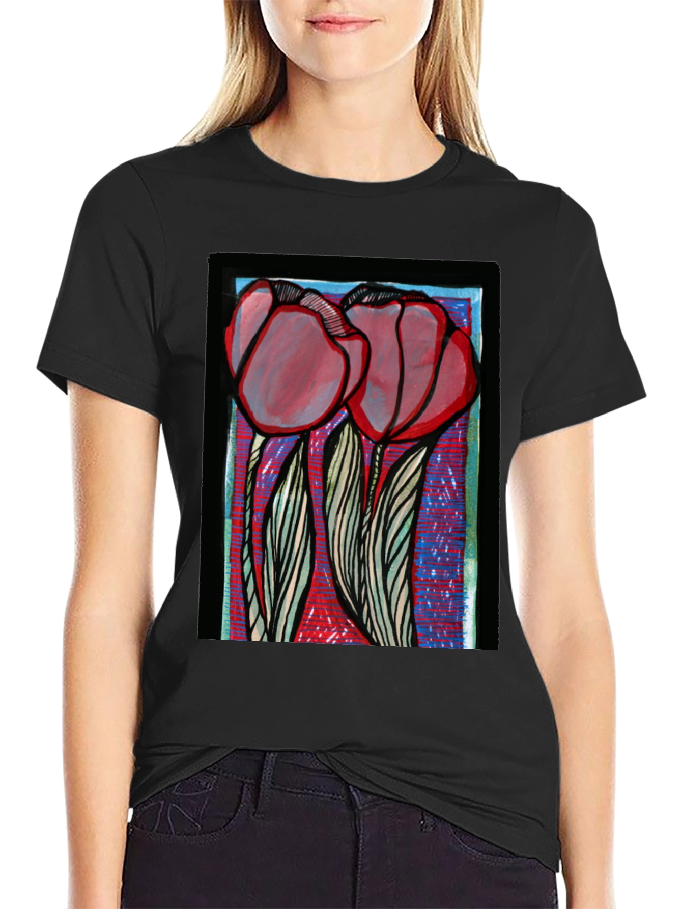 Floral Graphic Print Tee - Bold Artistic Style