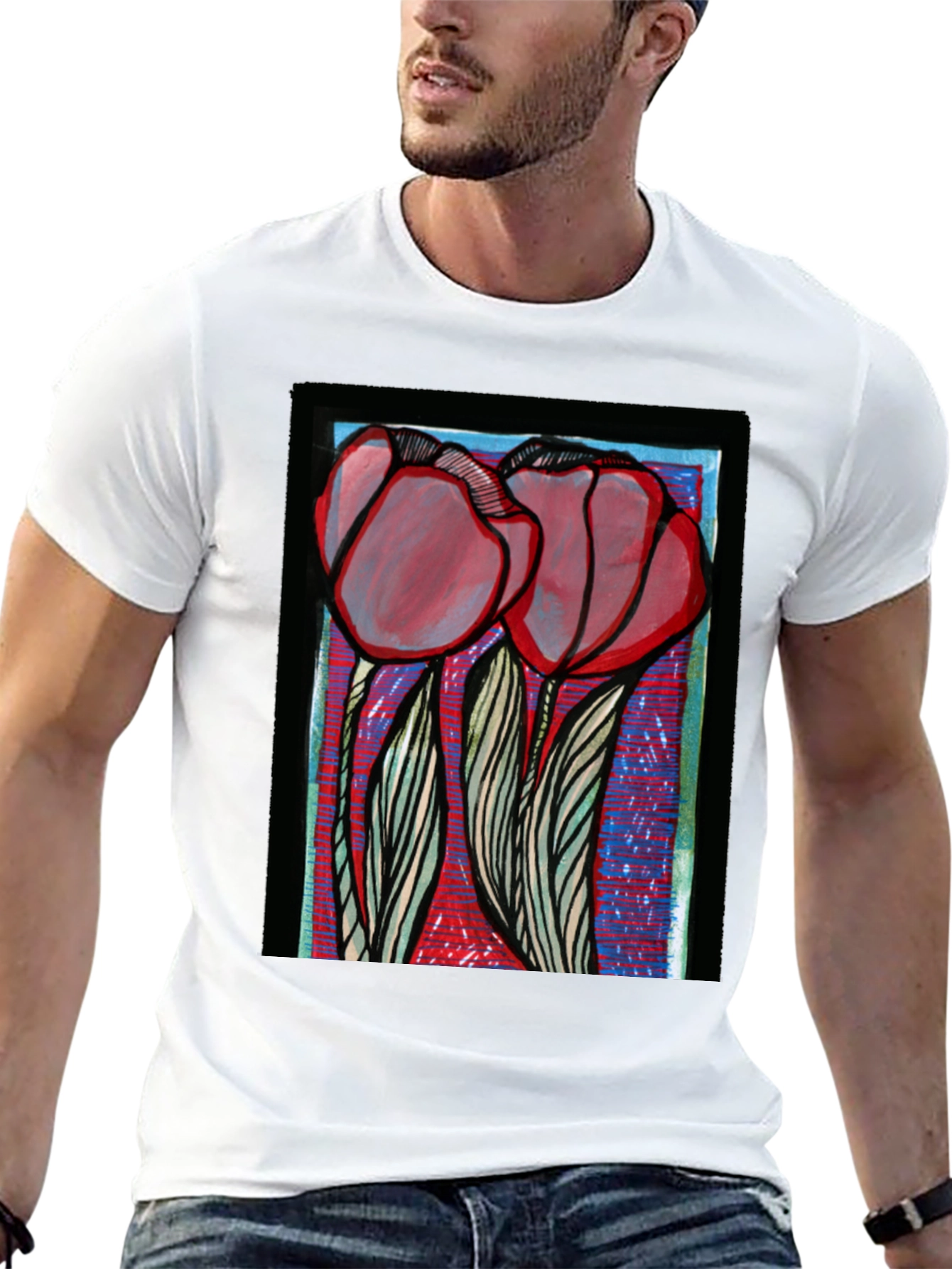 Floral Graphic Print Tee - Bold Artistic Style