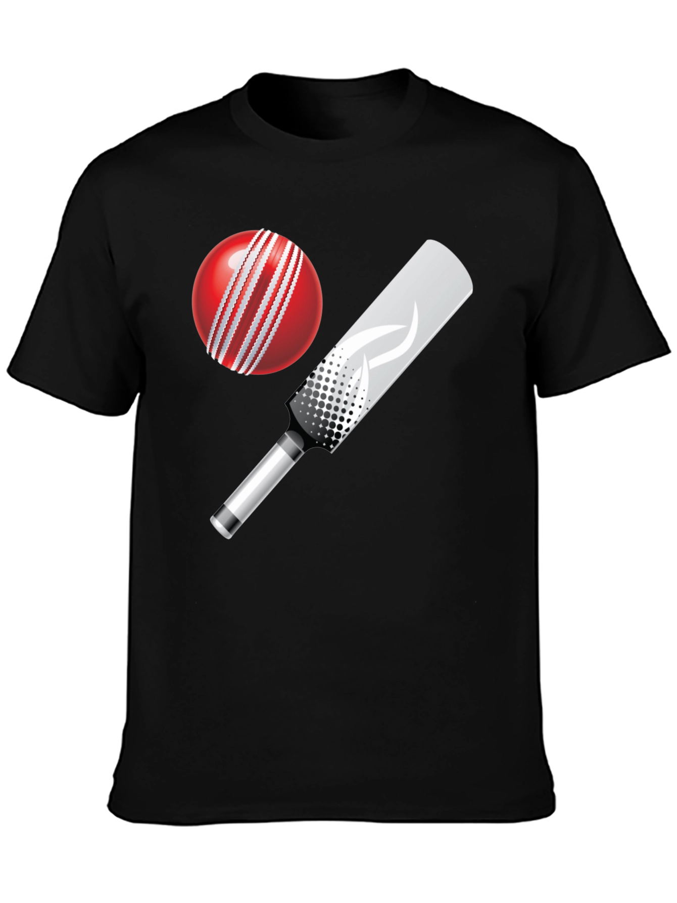 Cricket Ball and Bat Graphic Tee - Black Cotton