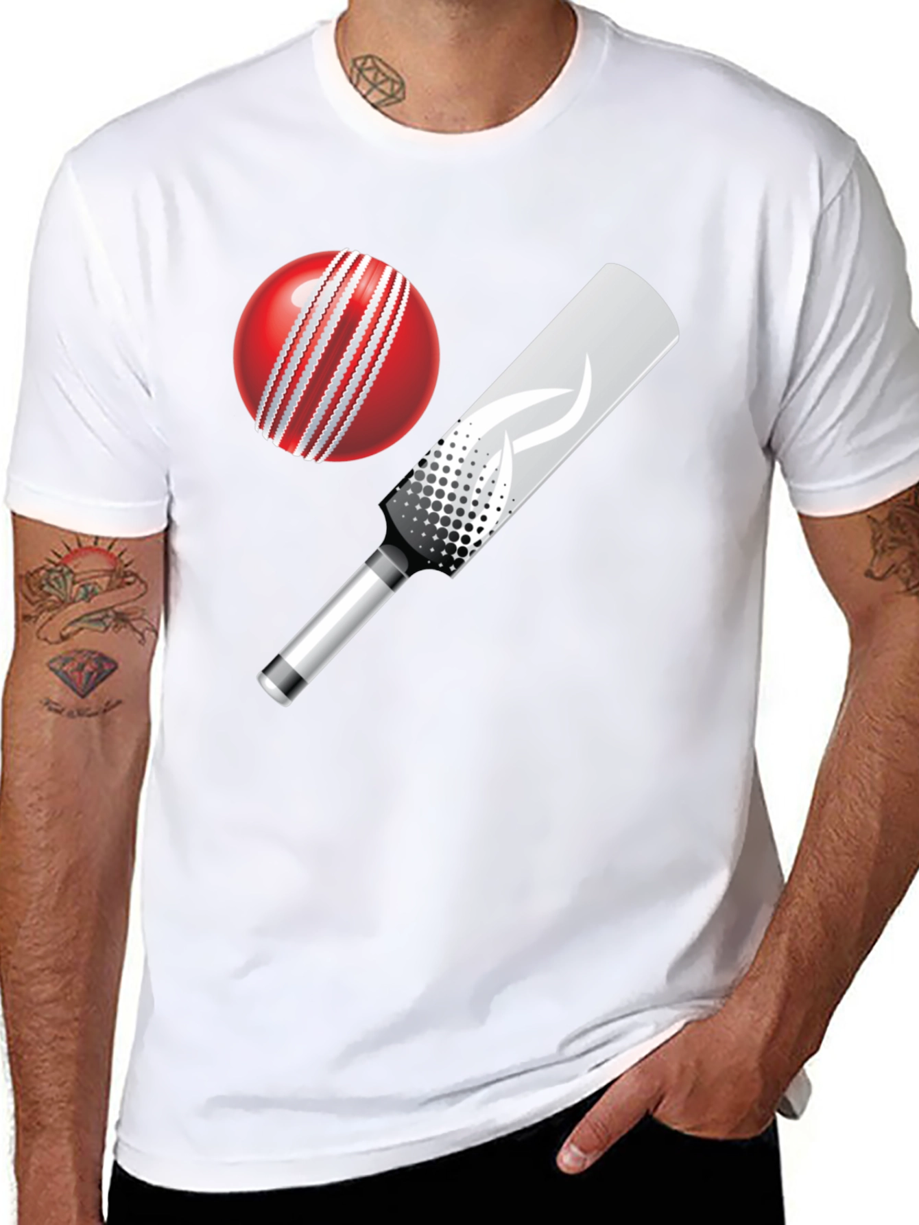 Cricket Ball and Bat Graphic Tee - Black Cotton