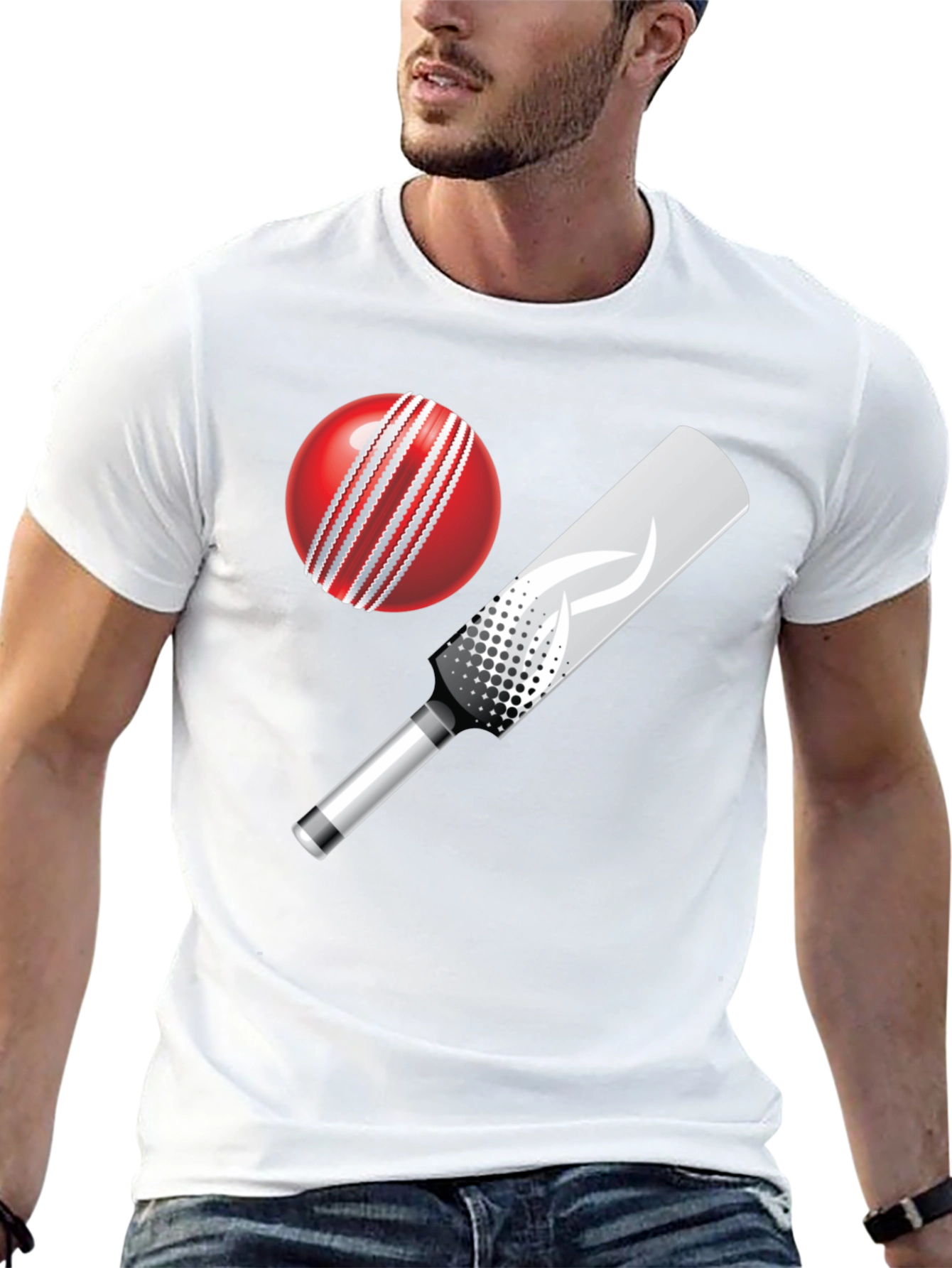 Cricket Ball and Bat Graphic Tee - Black Cotton